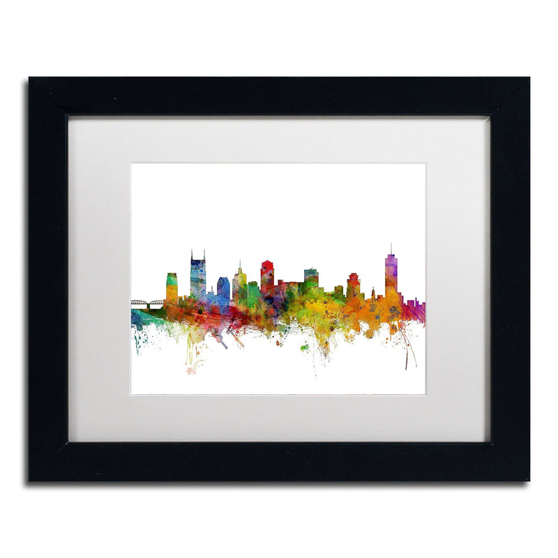 Trademark Fine Art ''Nashville Tennessee Skyline'' by Michael Tompsett 11" x 14" White Matted Black Frame (MT0561-B1114MF)