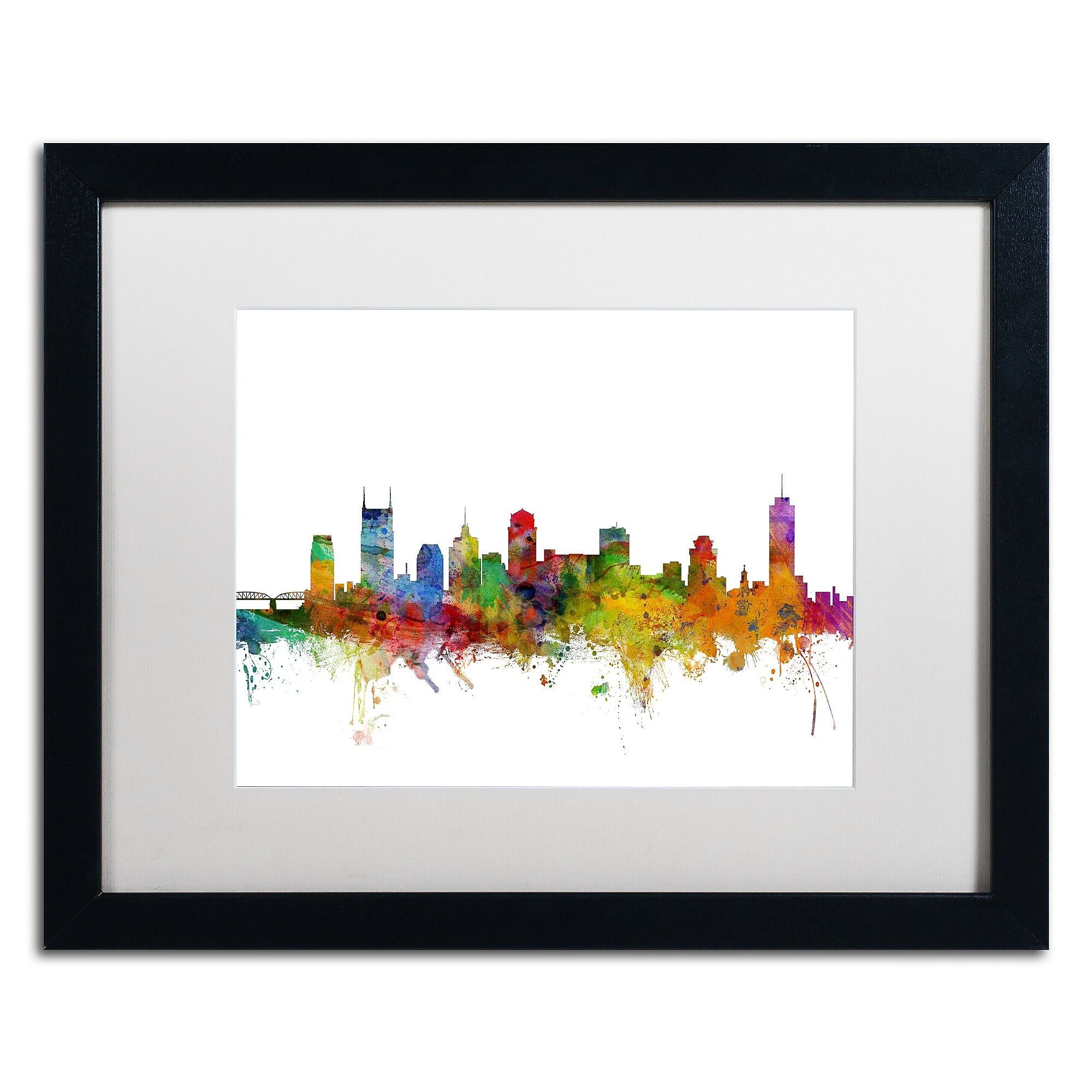 Trademark Fine Art ''Nashville Tennessee Skyline'' by Michael Tompsett 16" x 20" White Matted Black Frame (MT0561-B1620MF)
