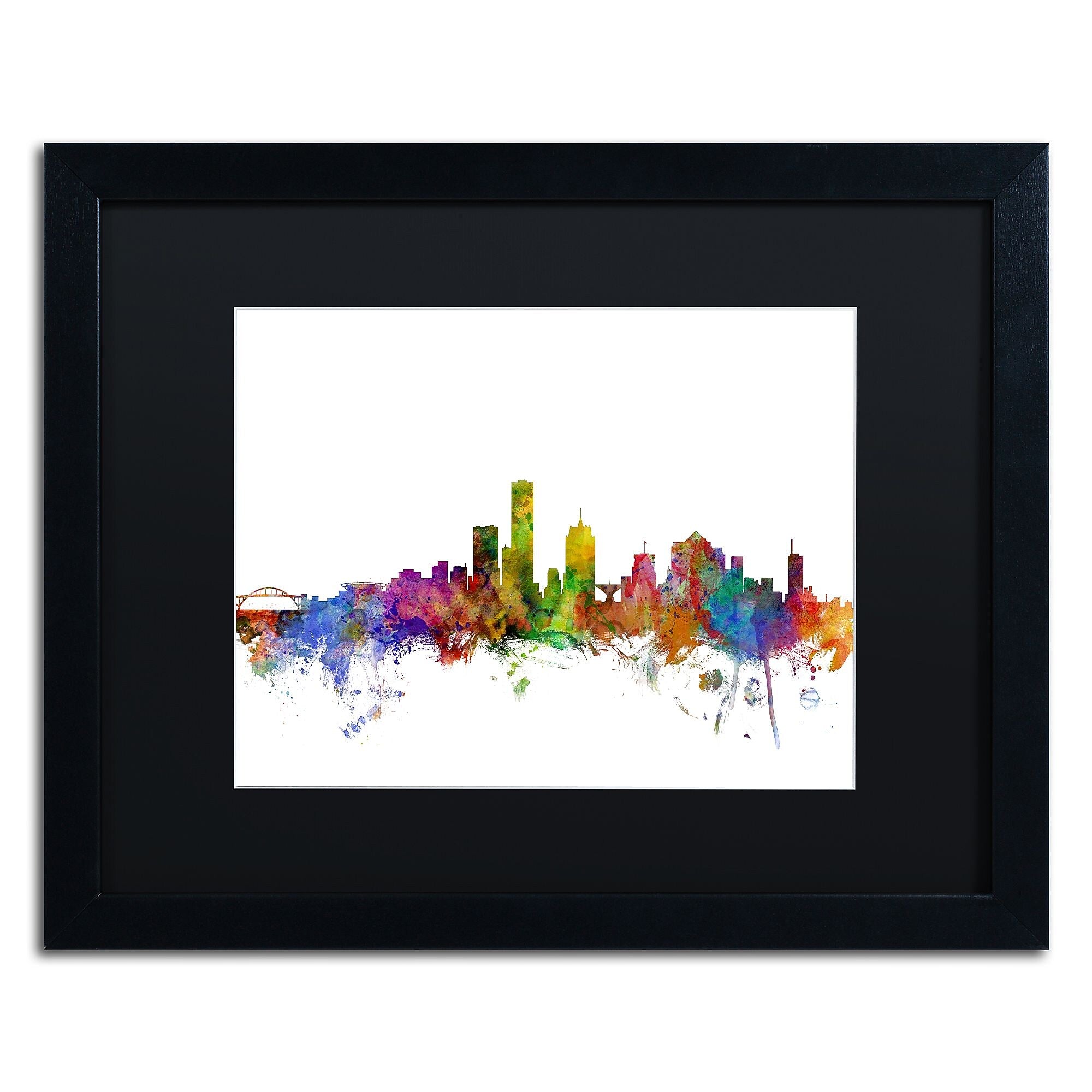 Trademark Fine Art ''Milwaukee Wisconsin Skyline'' by Michael Tompsett 16" x 20" Black Matted Black Frame (MT0562-B1620BMF)