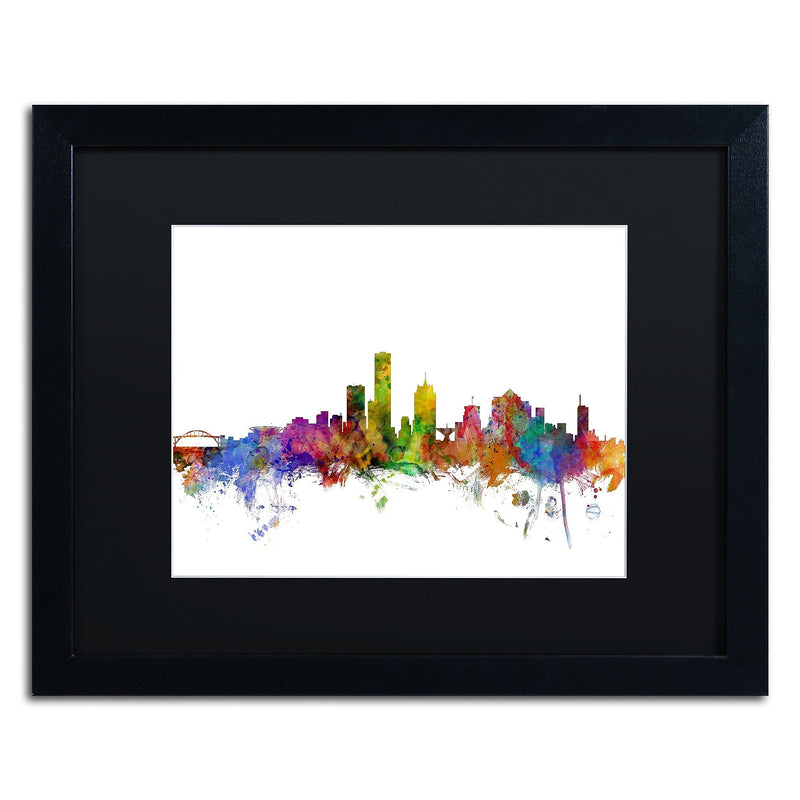 Trademark Fine Art ''Milwaukee Wisconsin Skyline'' by Michael Tompsett 16" x 20" Black Matted Black Frame (MT0562-B1620BMF)