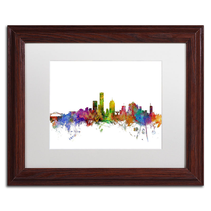 Trademark Fine Art ''Milwaukee Wisconsin Skyline'' by Michael Tompsett 11" x 14" White Matted Wood Frame (MT0562-W1114MF)