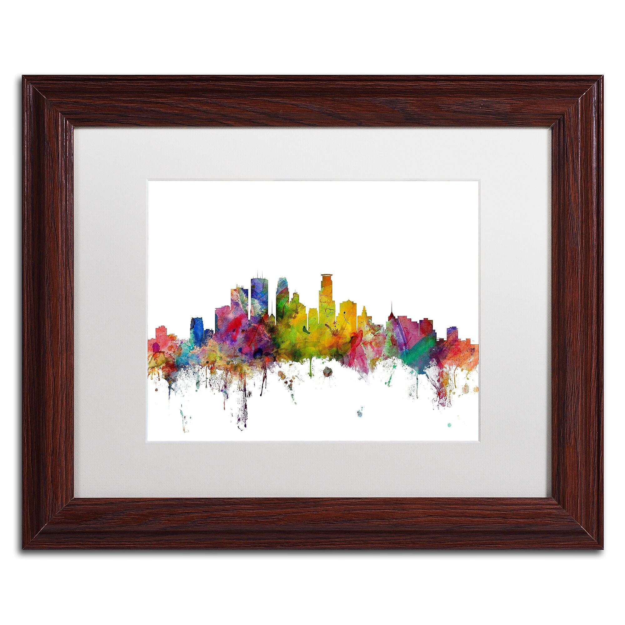 Trademark Fine Art ''Minneapolis Minnesota Skyline'' by Michael Tompsett 11" x 14" Wood Frame (MT0563-W1114MF)
