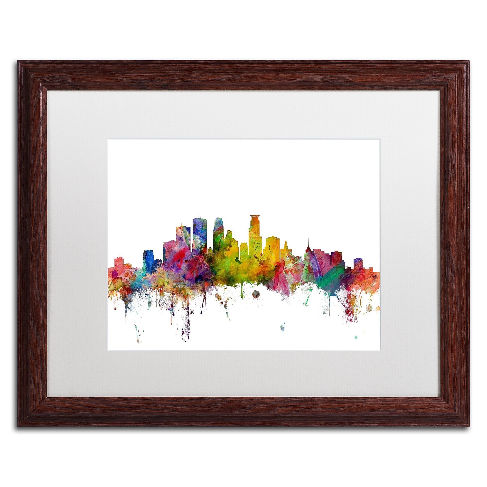 Trademark Fine Art ''Minneapolis Minnesota Skyline'' by Michael Tompsett 16" x 20" Wood Frame (MT0563-W1620MF)