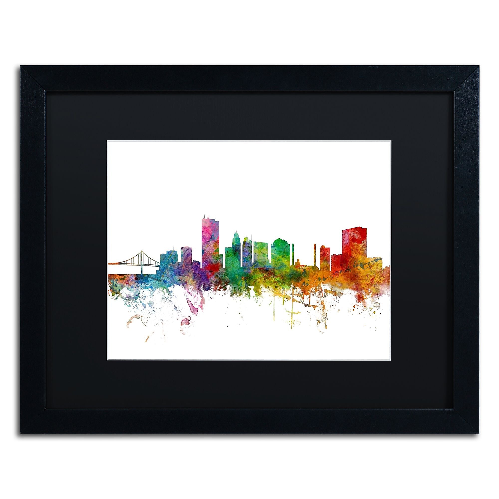 Trademark Fine Art ''Toledo Ohio Skyline'' by Michael Tompsett 16" x 20" Black Matted Black Frame (MT0564-B1620BMF)