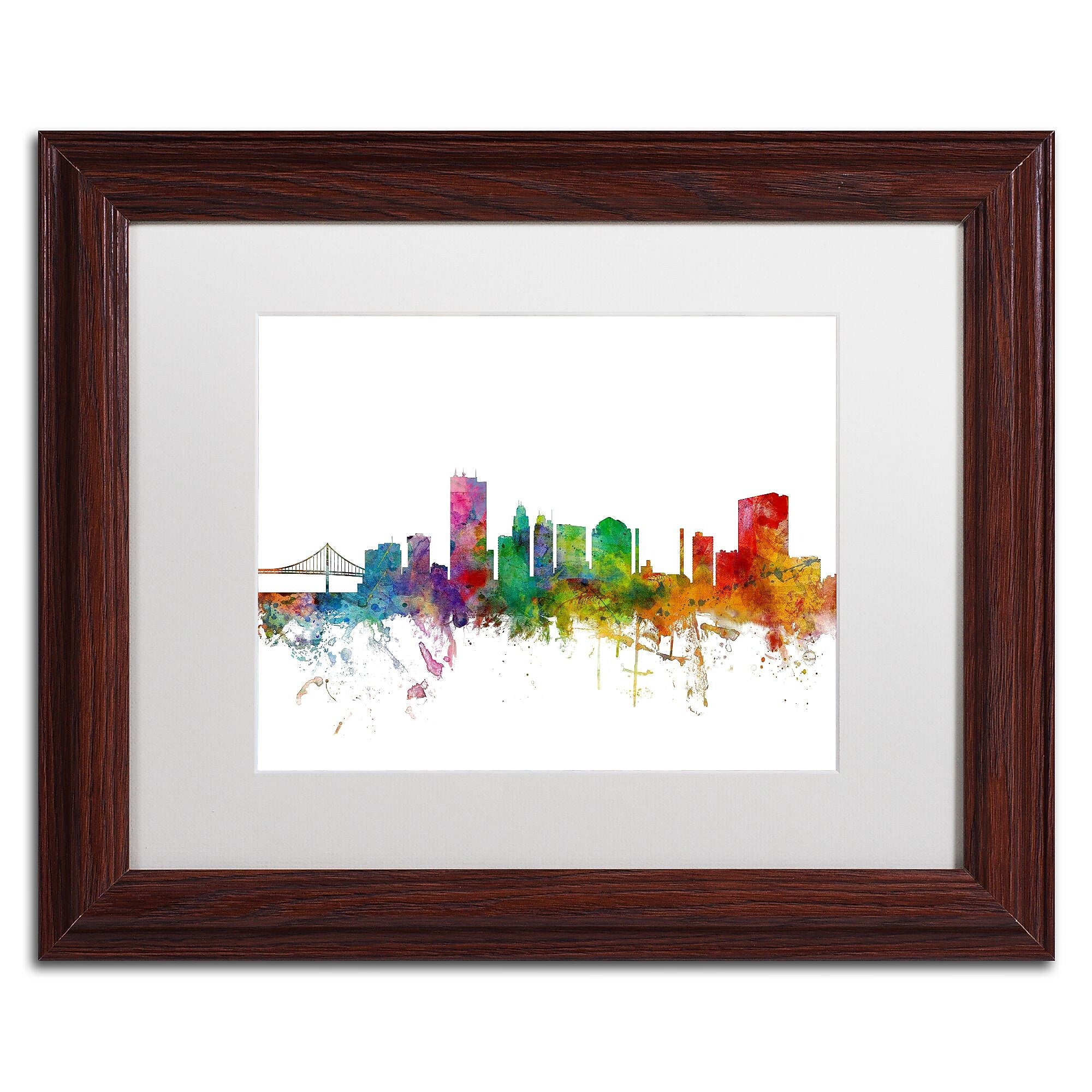 Trademark Fine Art ''Toledo Ohio Skyline'' by Michael Tompsett 11" x 14" White Matted Wood Frame (MT0564-W1114MF)