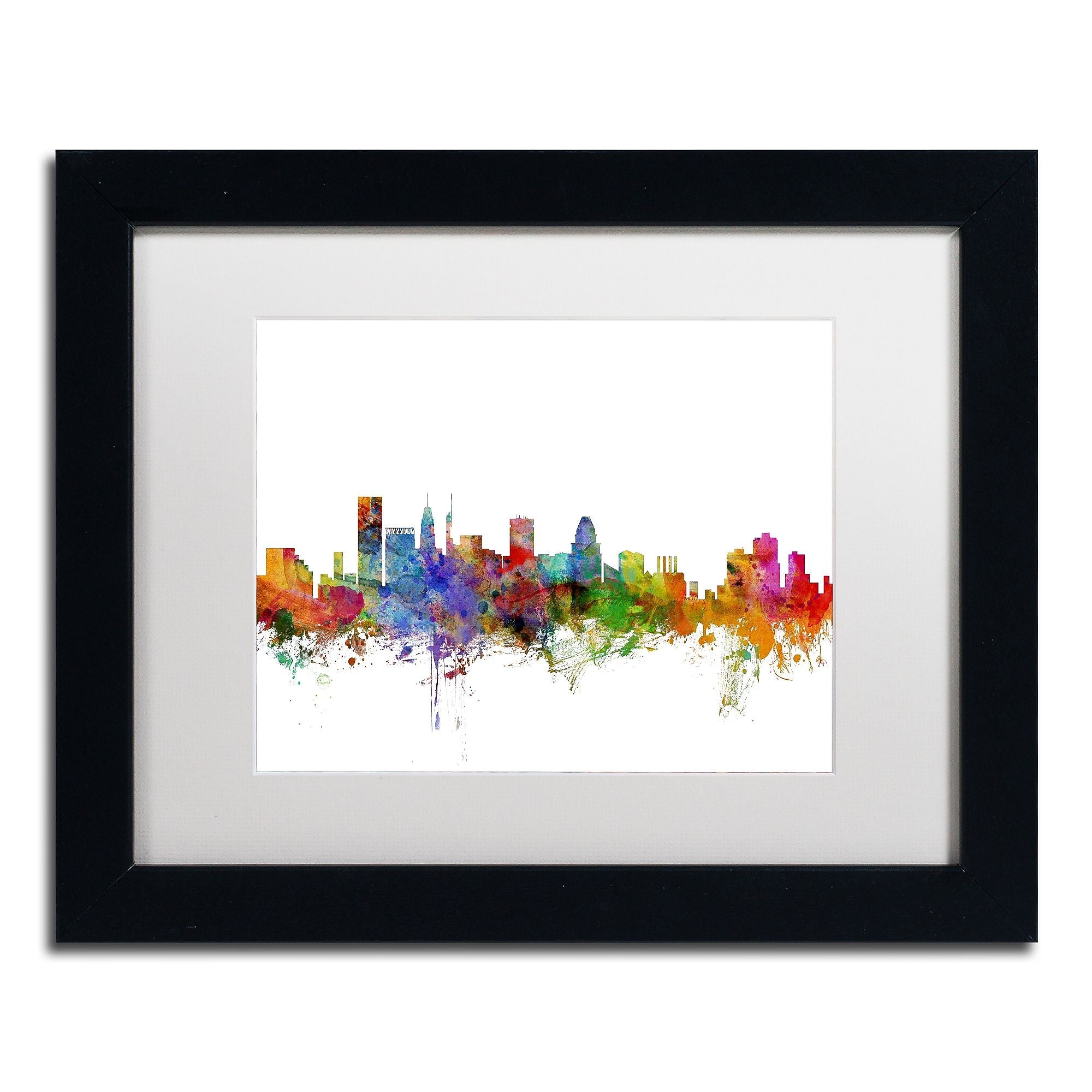 Trademark Fine Art ''Baltimore Maryland Skyline'' by Michael Tompsett 11" x 14" White Matted Black Frame (MT0565-B1114MF)