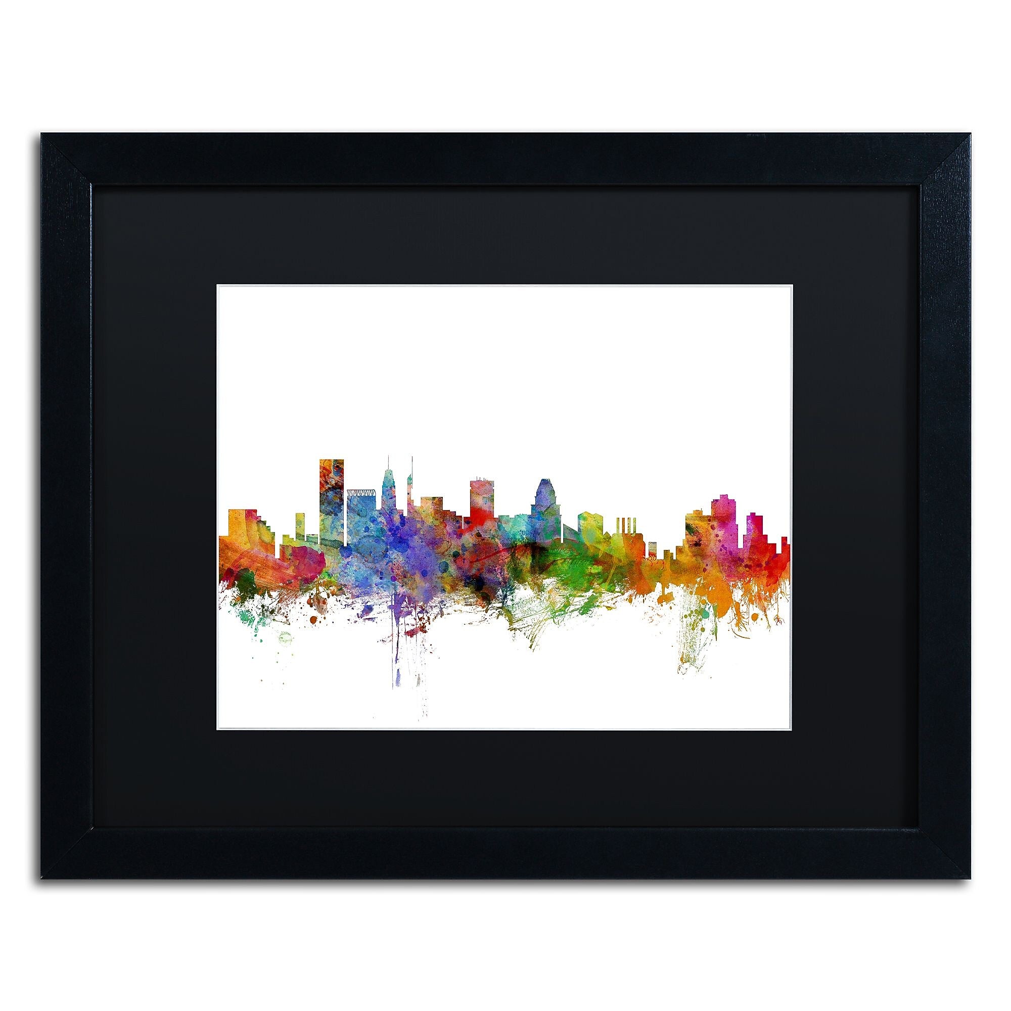 Trademark Fine Art ''Baltimore Maryland Skyline'' by Michael Tompsett 16" x 20" Black Matted Black Frame (MT0565-B1620BMF)