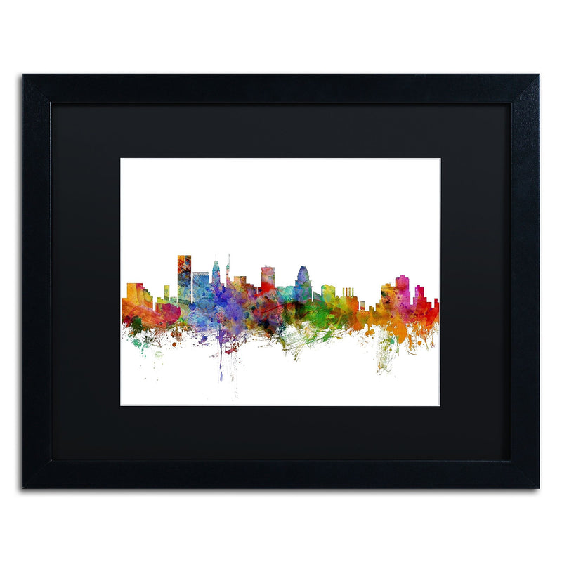 Trademark Fine Art ''Baltimore Maryland Skyline'' by Michael Tompsett 16" x 20" Black Matted Black Frame (MT0565-B1620BMF)