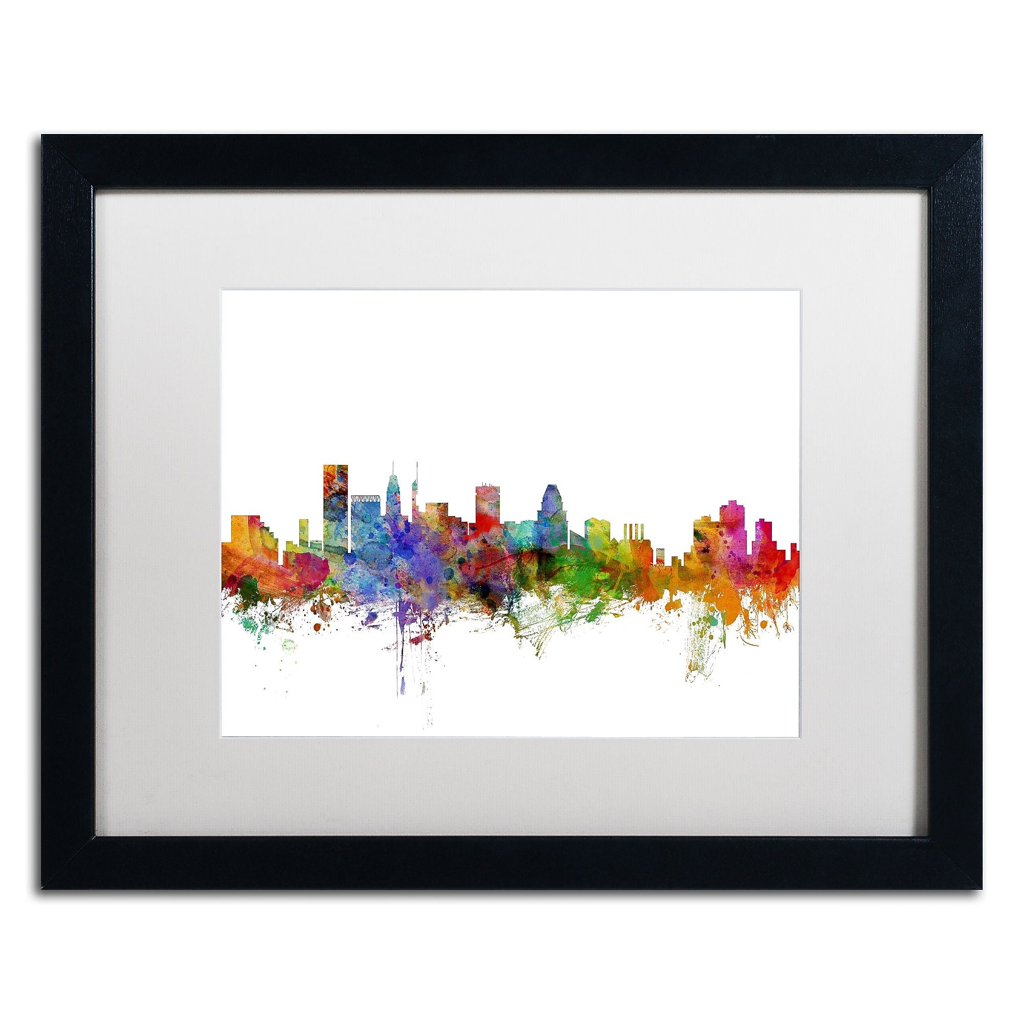 Trademark Fine Art ''Baltimore Maryland Skyline'' by Michael Tompsett 16" x 20" White Matted Black Frame (MT0565-B1620MF)