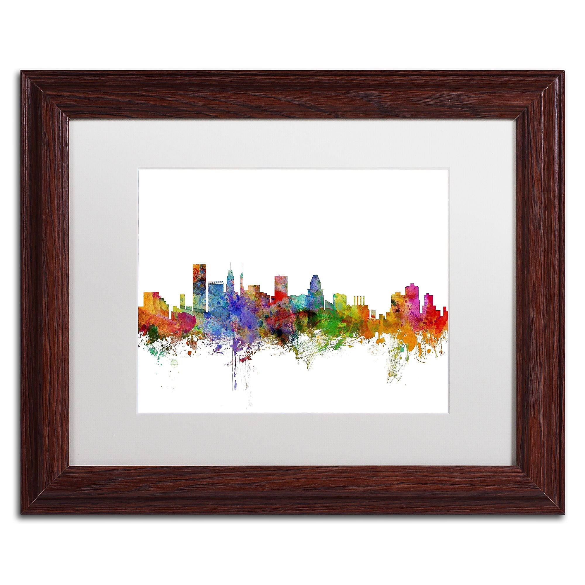 Trademark Fine Art ''Baltimore Maryland Skyline'' by Michael Tompsett 11" x 14" White Matted Wood Frame (MT0565-W1114MF)