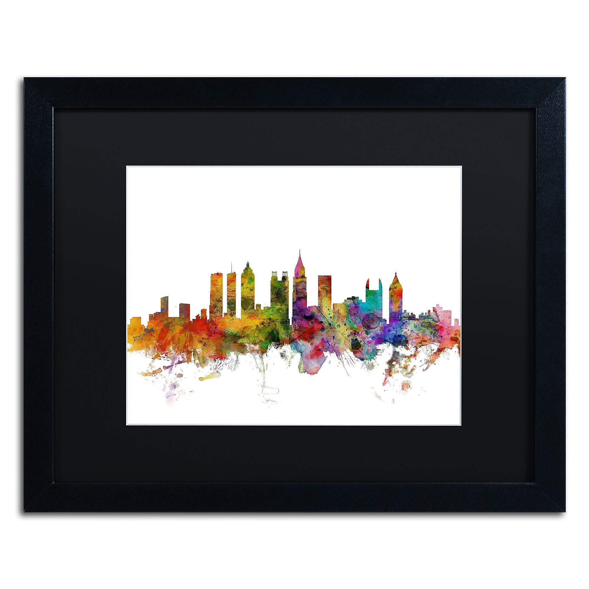 Trademark Fine Art ''Atlanta Georgia Skyline'' by Michael Tompsett 16" x 20" Black Matted Black Frame (MT0566-B1620BMF)
