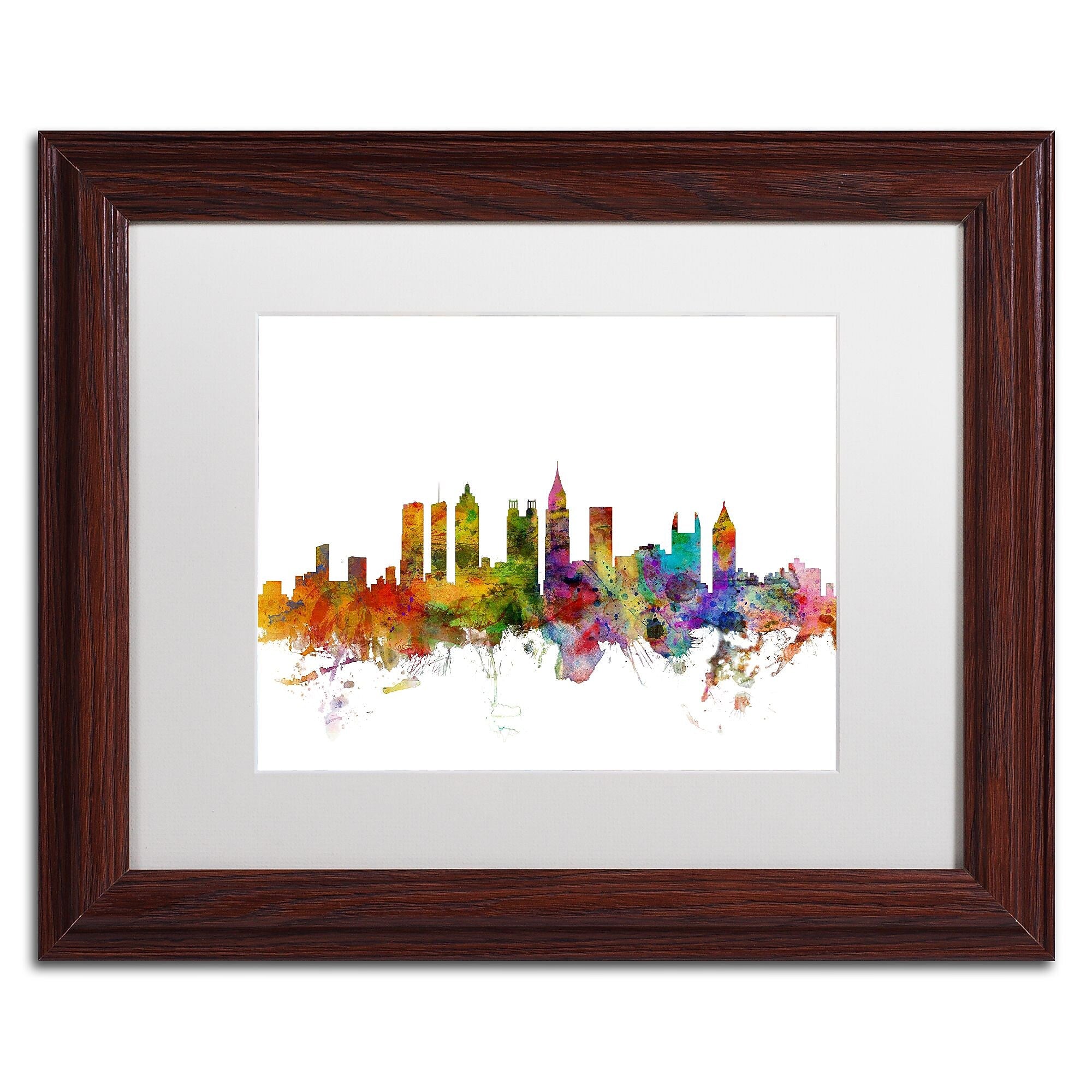 Trademark Fine Art ''Atlanta Georgia Skyline'' by Michael Tompsett 11" x 14" White Matted Wood Frame (MT0566-W1114MF)