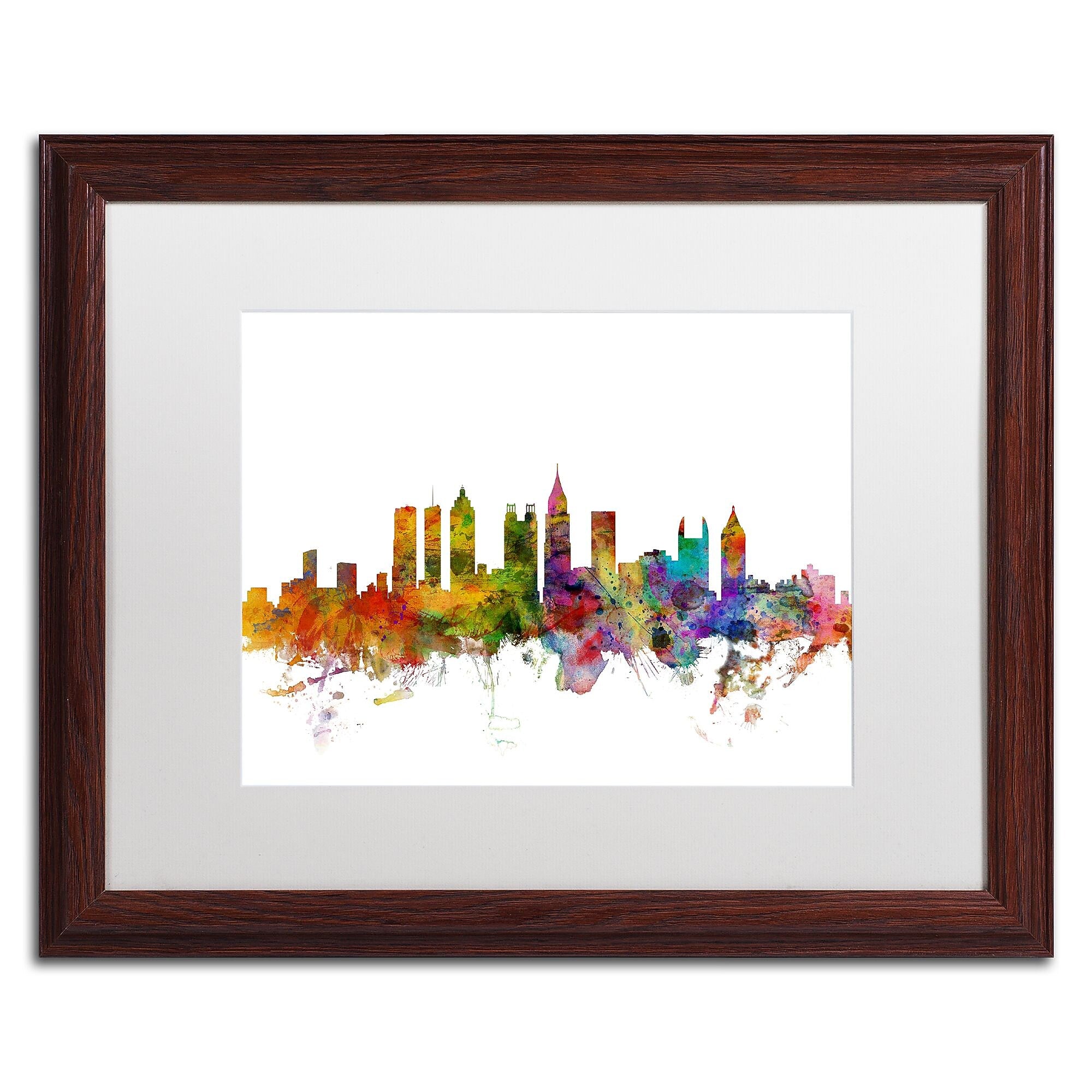Trademark Fine Art ''Atlanta Georgia Skyline'' by Michael Tompsett 16" x 20" White Matted Wood Frame (MT0566-W1620MF)