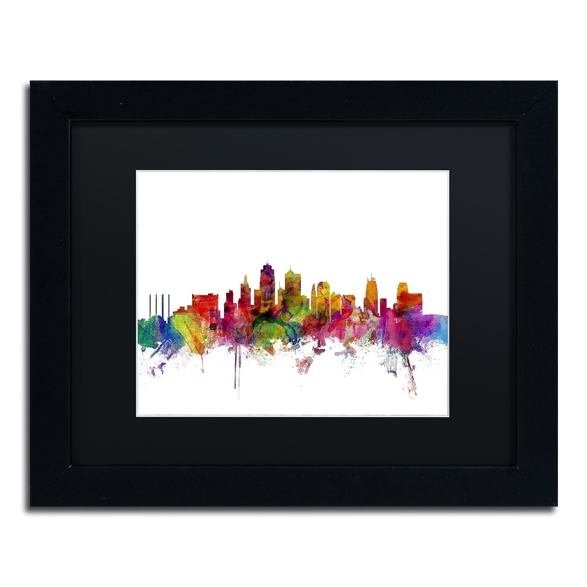 Trademark Fine Art ''Kansas City Skyline'' by Michael Tompsett 11" x 14" Black Matted Black Frame (MT0567-B1114BMF)