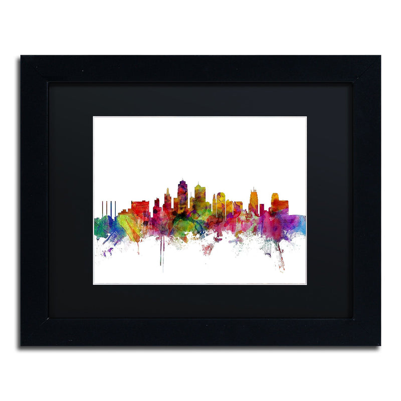 Trademark Fine Art ''Kansas City Skyline'' by Michael Tompsett 11" x 14" Black Matted Black Frame (MT0567-B1114BMF)