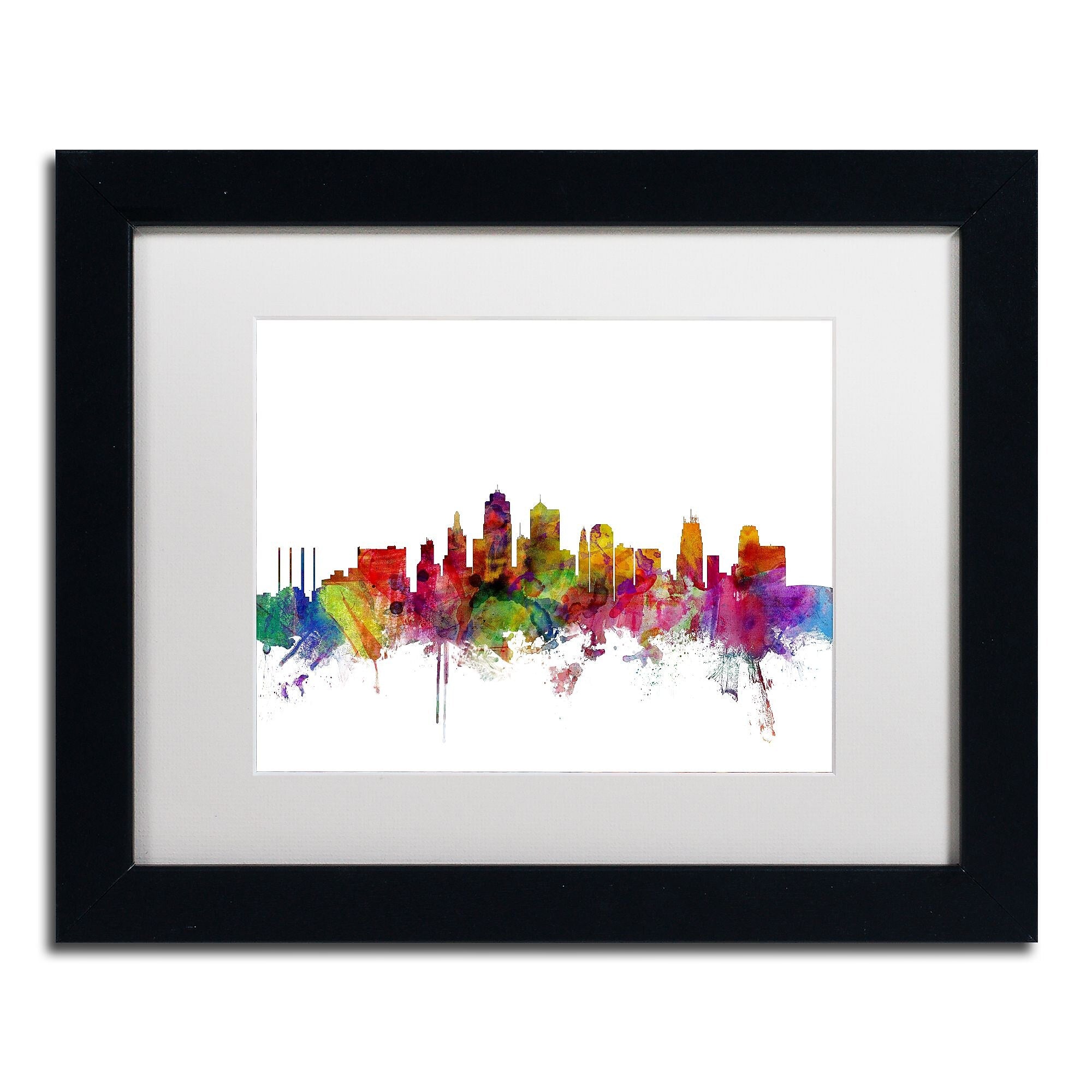 Trademark Fine Art ''Kansas City Skyline'' by Michael Tompsett 11" x 14" White Matted Black Frame (MT0567-B1114MF)