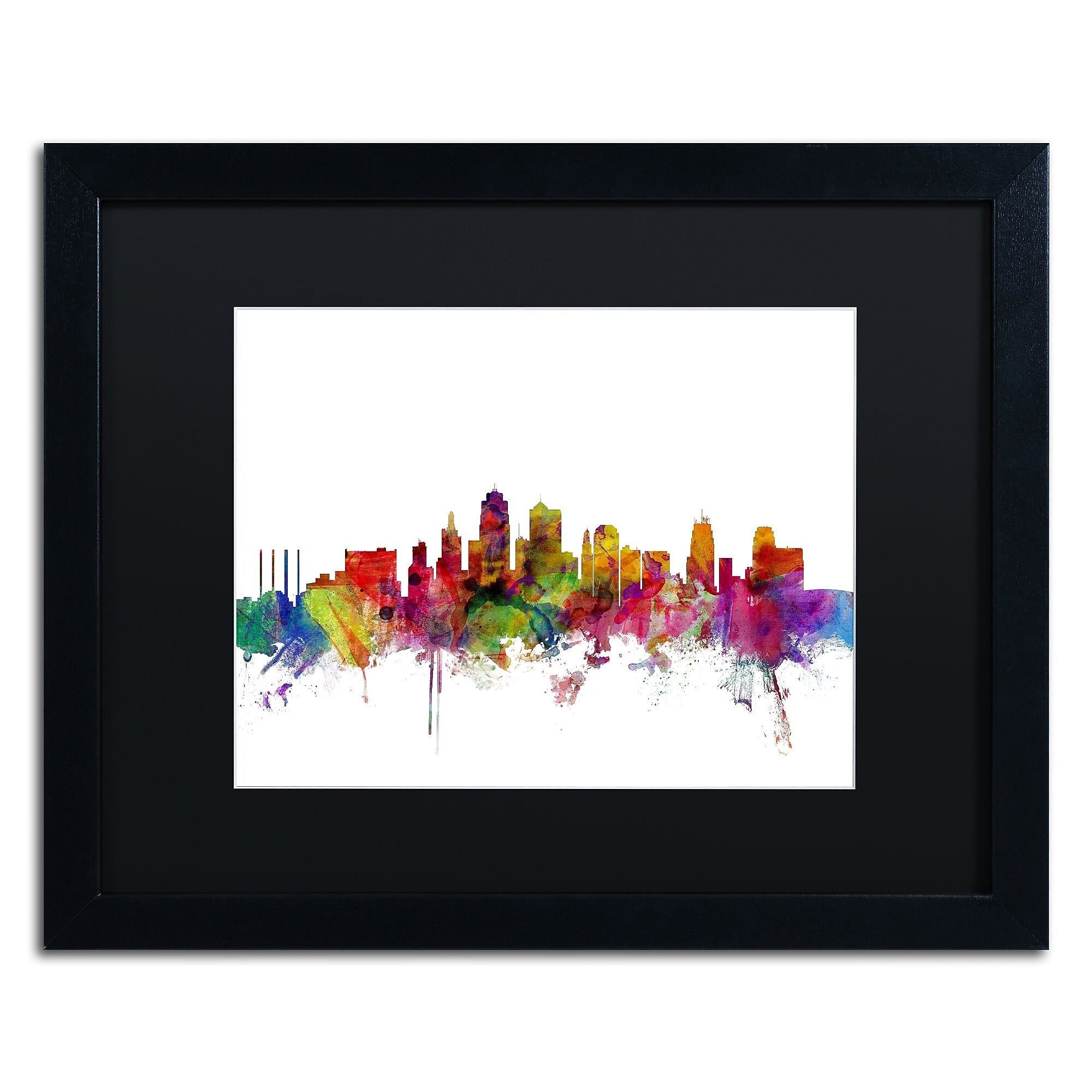 Trademark Fine Art ''Kansas City Skyline'' by Michael Tompsett 16" x 20" Black Matted Black Frame (MT0567-B1620BMF)