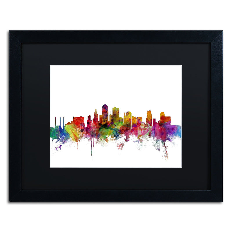 Trademark Fine Art ''Kansas City Skyline'' by Michael Tompsett 16" x 20" Black Matted Black Frame (MT0567-B1620BMF)