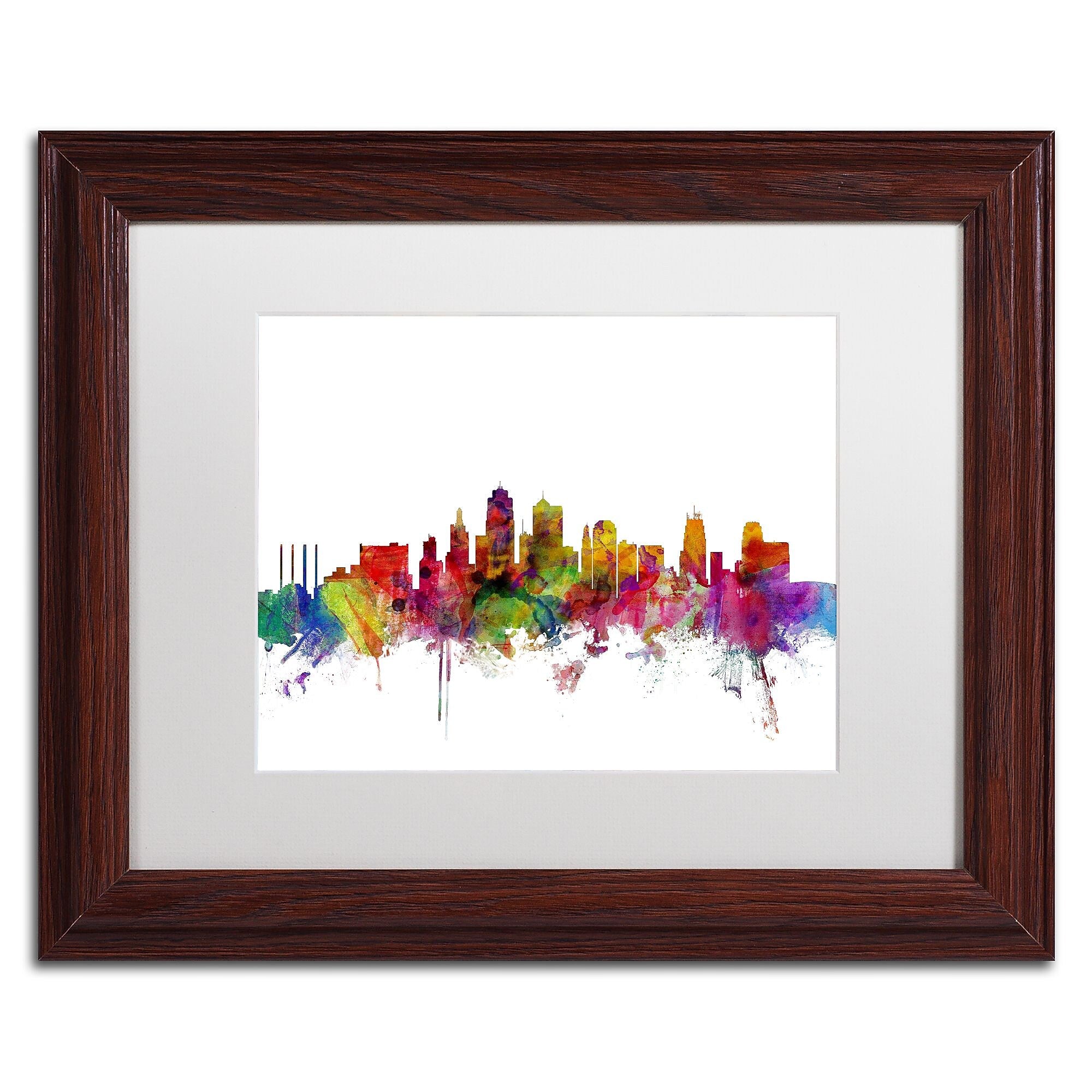 Trademark Fine Art ''Kansas City Skyline'' by Michael Tompsett 11" x 14" White Matted Wood Frame (MT0567-W1114MF)