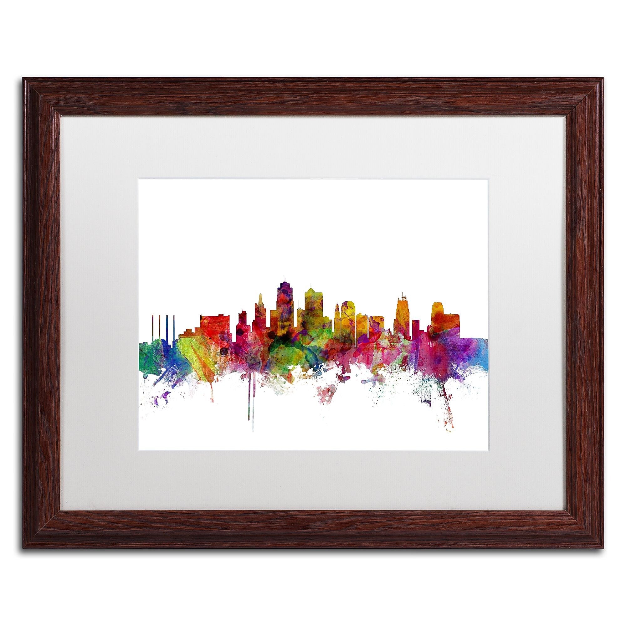Trademark Fine Art ''Kansas City Skyline'' by Michael Tompsett 16" x 20" White Matted Wood Frame (MT0567-W1620MF)