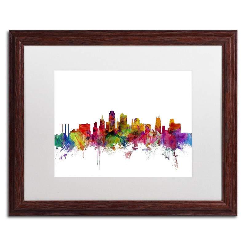 Trademark Fine Art ''Kansas City Skyline'' by Michael Tompsett 16" x 20" White Matted Wood Frame (MT0567-W1620MF)