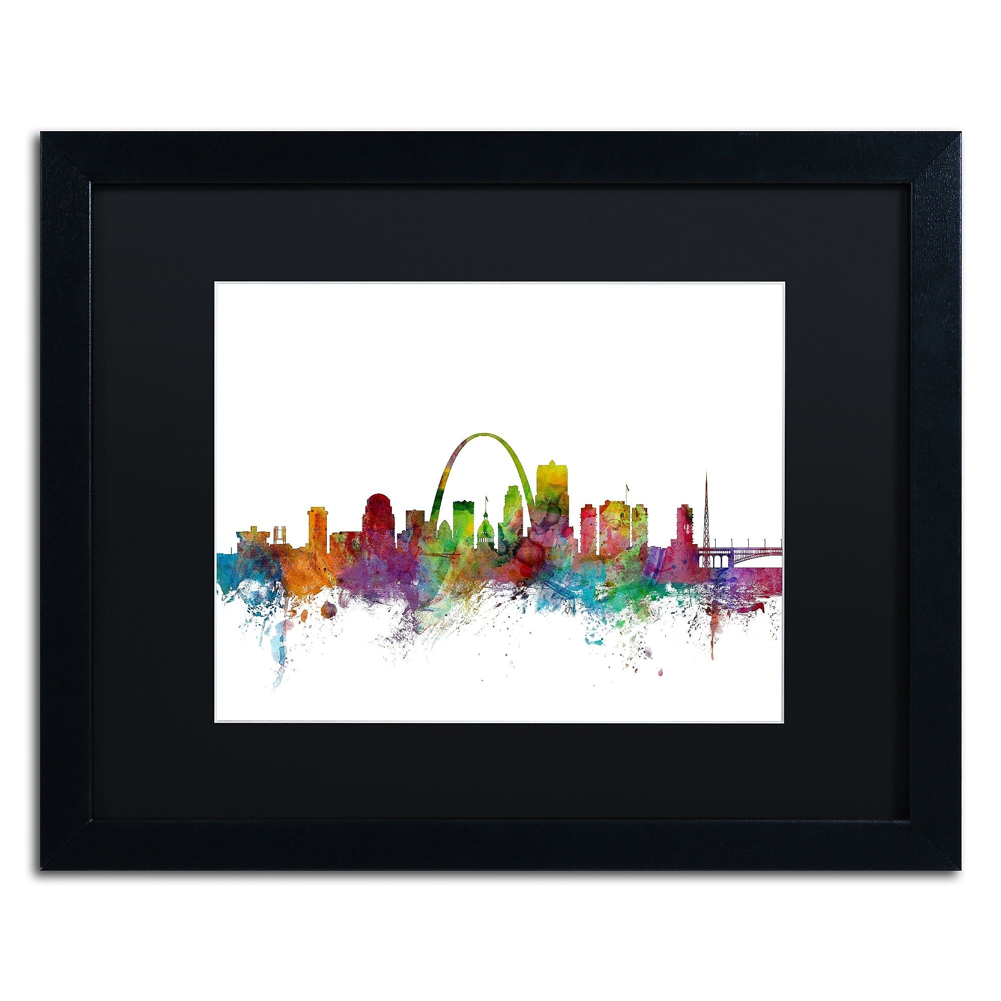 Trademark Fine Art ''St. Louis Missouri Skyline'' by Michael Tompsett 16" x 20" Black Matted Black Frame (MT0568-B1620BMF)