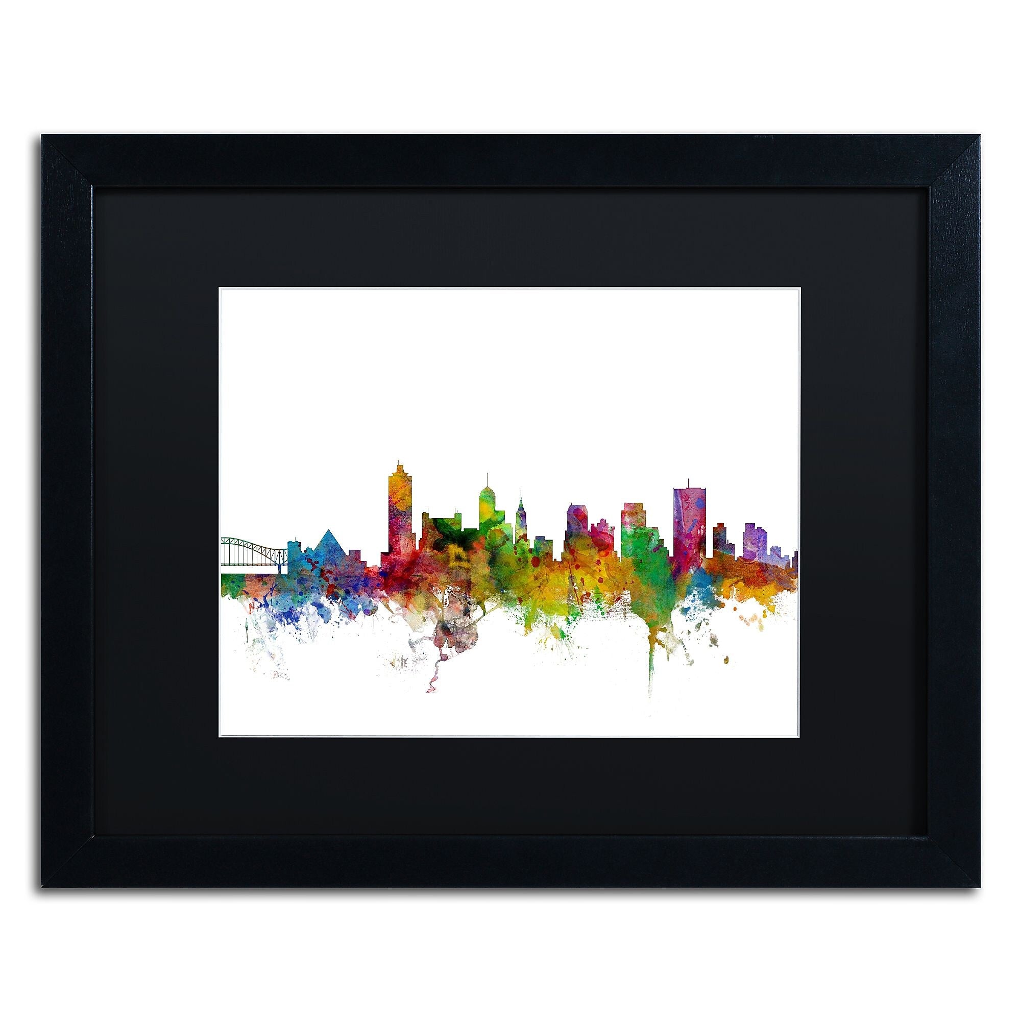 Trademark Fine Art ''Memphis Tennessee Skyline'' by Michael Tompsett 16" x 20" Black Matted Black Frame (MT0569-B1620BMF)