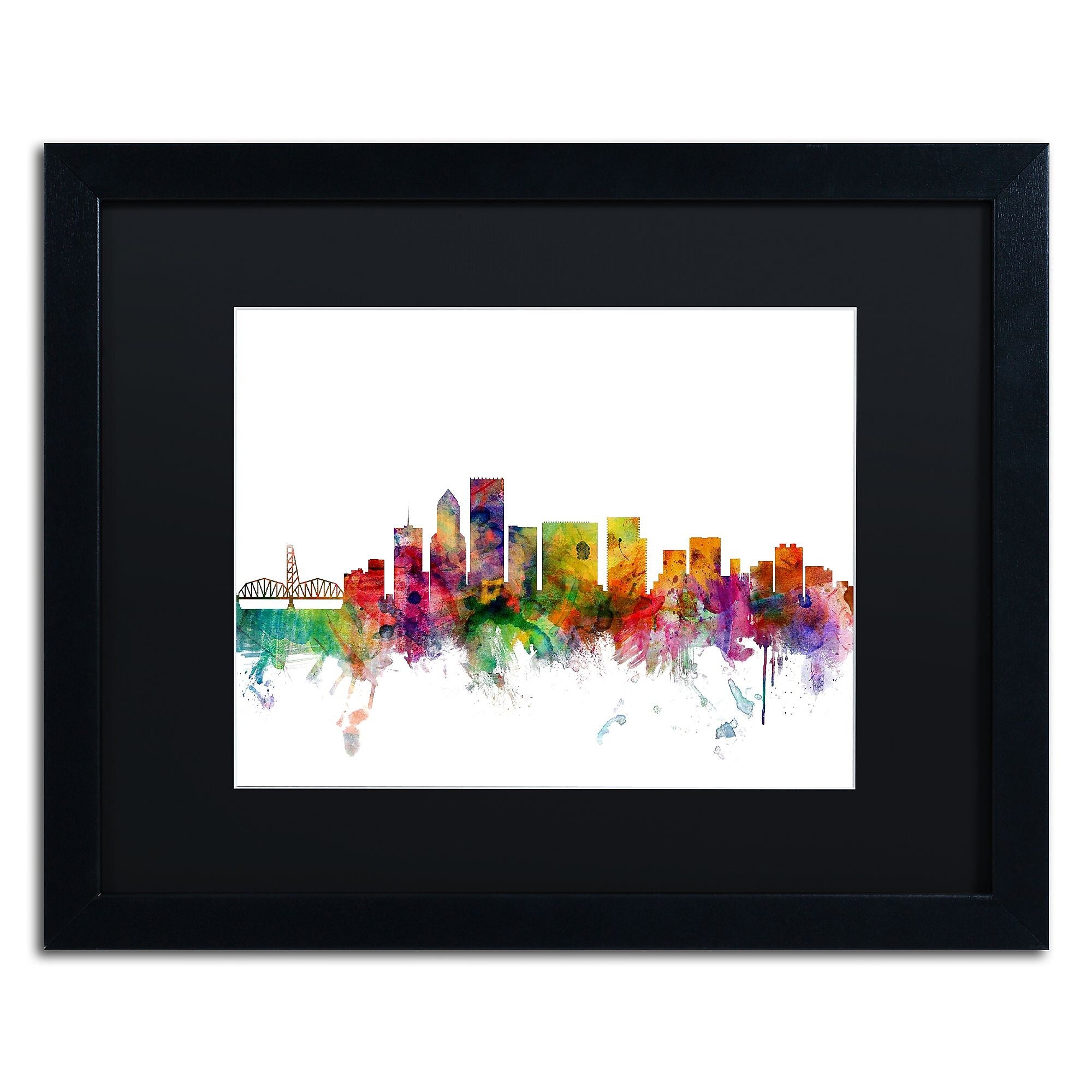 Trademark Fine Art ''Portland Oregon Skyline'' by Michael Tompsett 16" x 20" Black Matted Black Frame (MT0570-B1620BMF)