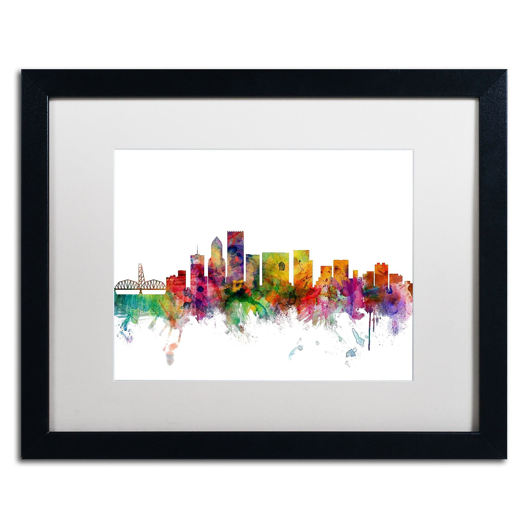 Trademark Fine Art ''Portland Oregon Skyline'' by Michael Tompsett 16" x 20" White Matted Black Frame (MT0570-B1620MF)