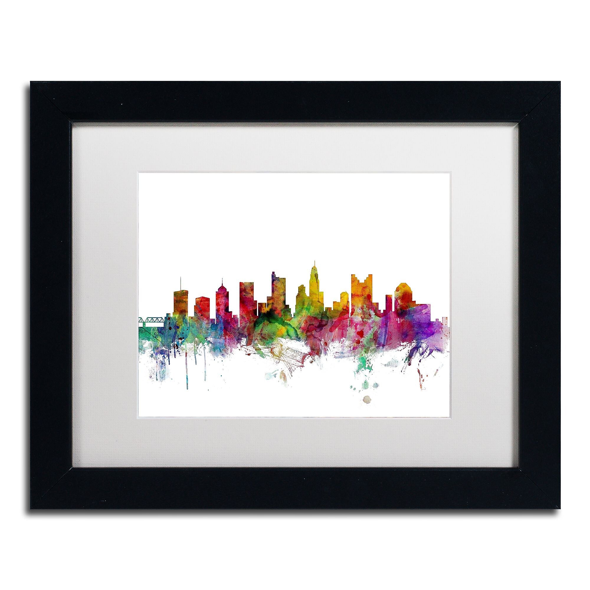 Trademark Fine Art ''Columbus Ohio Skyline'' by Michael Tompsett 11" x 14" White Matted Black Frame (MT0572-B1114MF)
