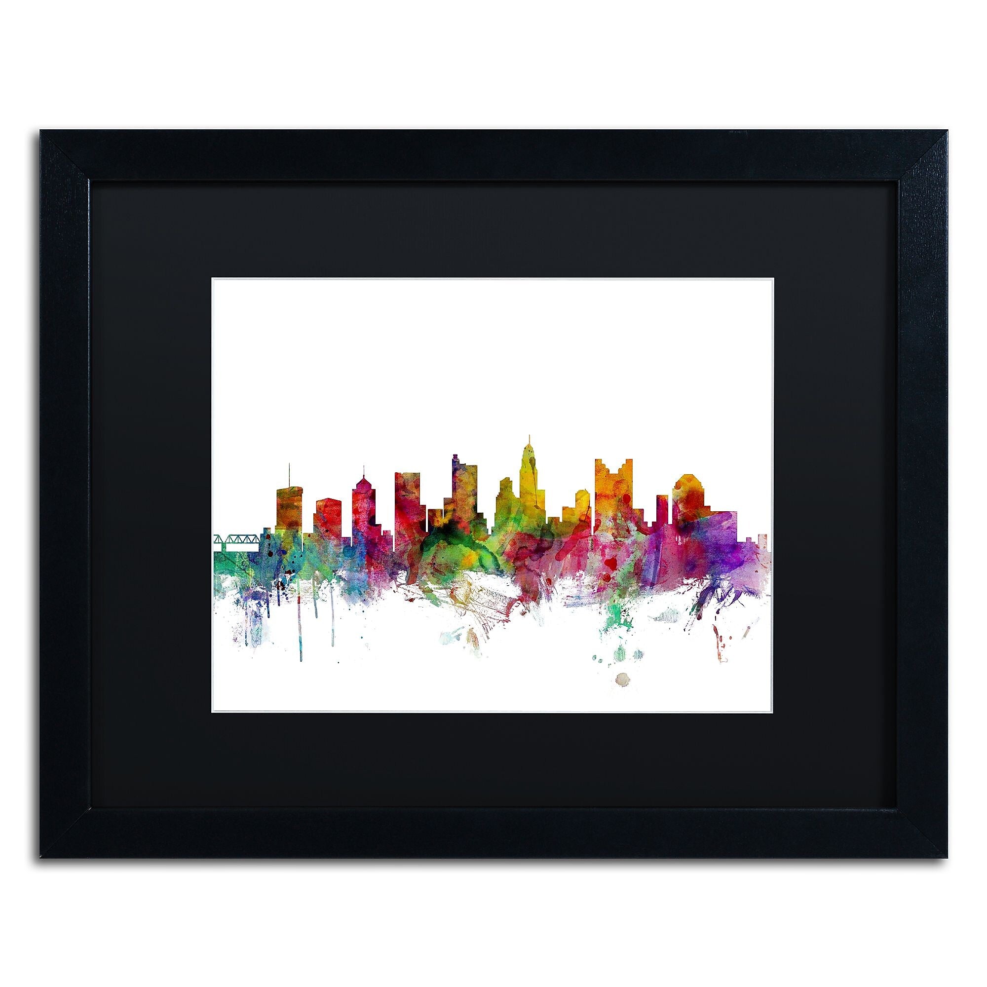 Trademark Fine Art ''Columbus Ohio Skyline'' by Michael Tompsett 16" x 20" Black Matted Black Frame (MT0572-B1620BMF)