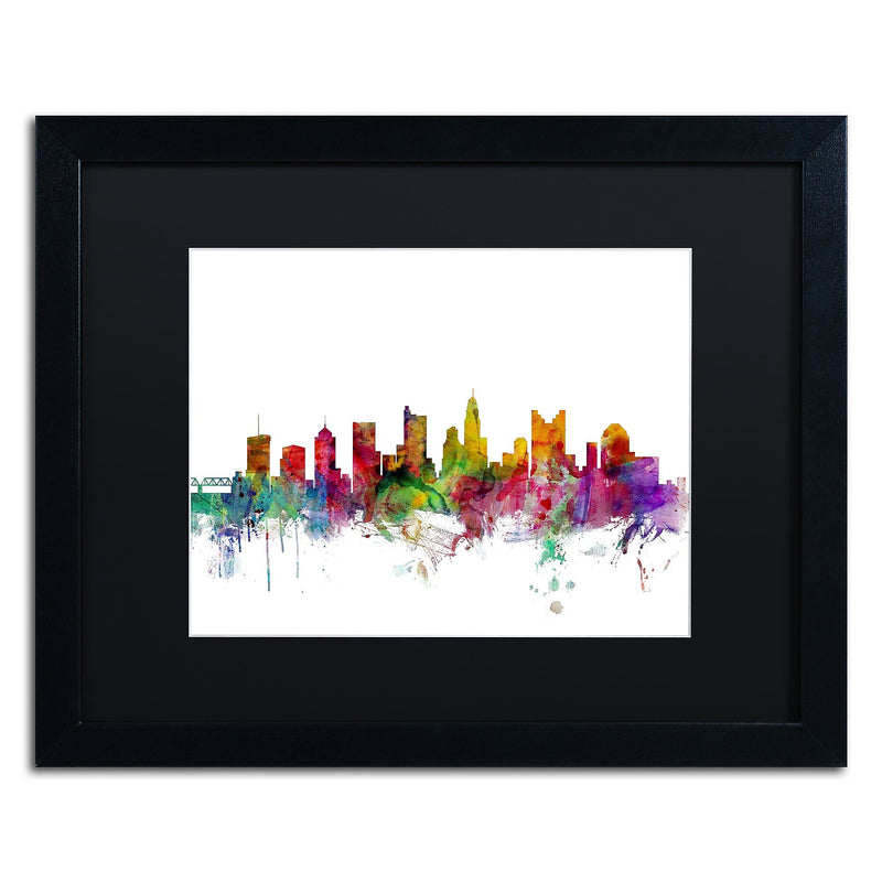 Trademark Fine Art ''Columbus Ohio Skyline'' by Michael Tompsett 16" x 20" Black Matted Black Frame (MT0572-B1620BMF)