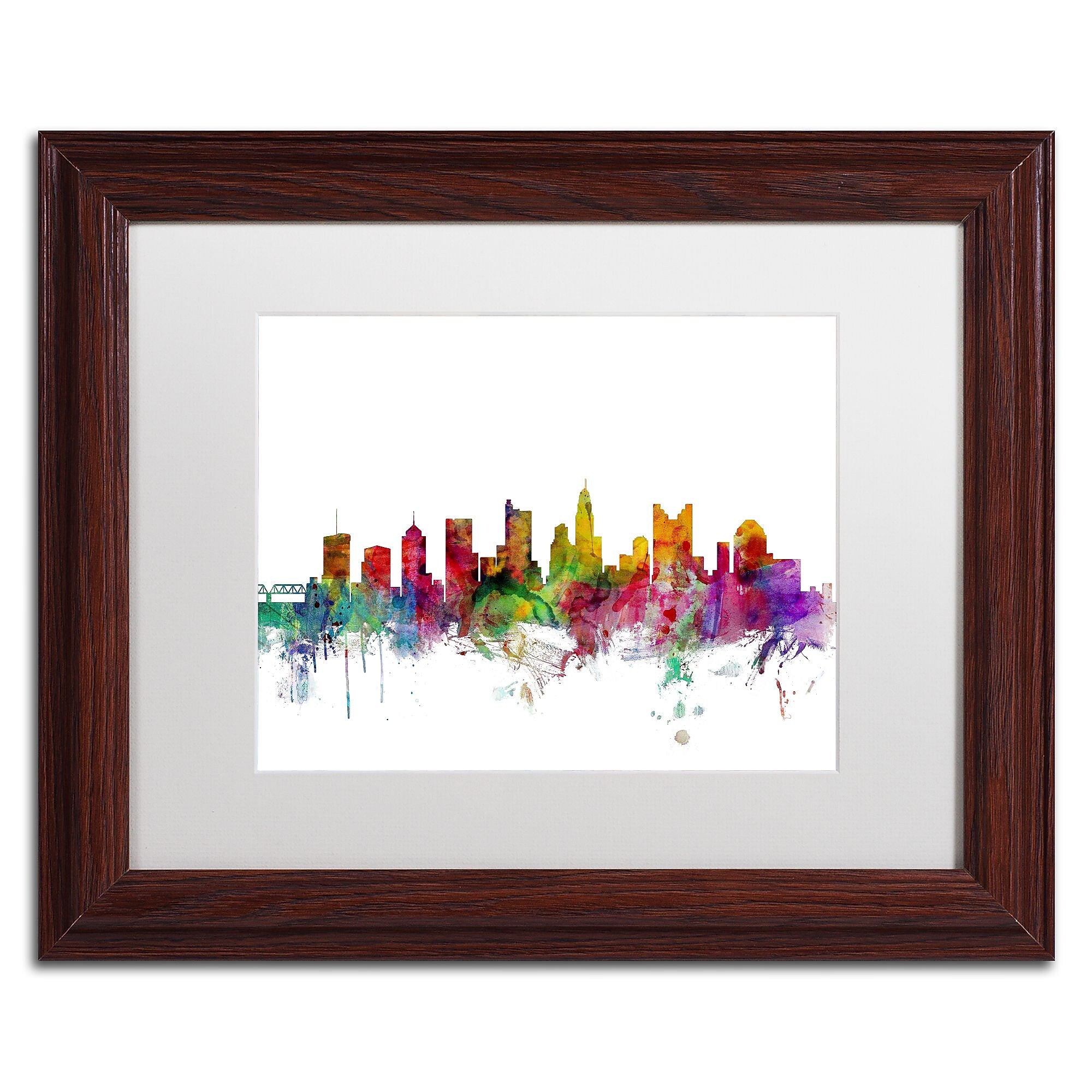 Trademark Fine Art ''Columbus Ohio Skyline'' by Michael Tompsett 11" x 14" White Matted Wood Frame (MT0572-W1114MF)