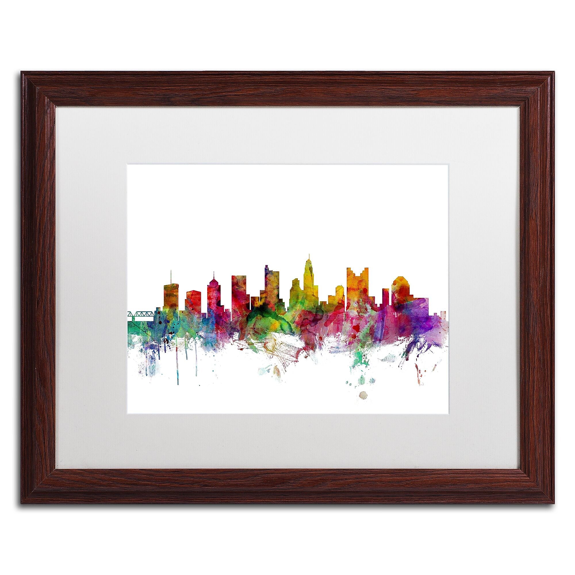 Trademark Fine Art ''Columbus Ohio Skyline'' by Michael Tompsett 16" x 20" White Matted Wood Frame (MT0572-W1620MF)