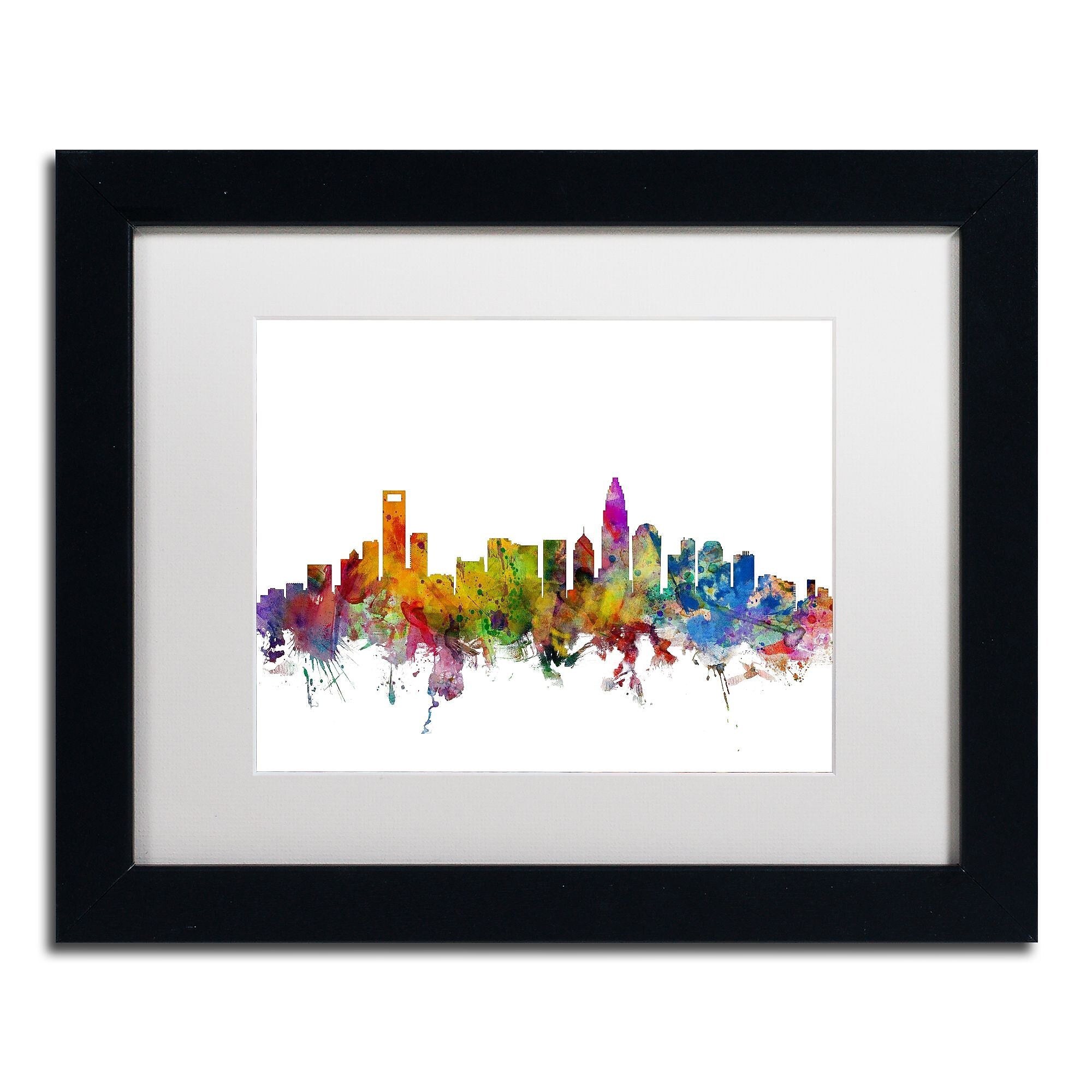Trademark Fine Art ''Charlotte North Carolina Skyline'' by Michael Tompsett 11" x 14" Black Frame (MT0573-B1114MF)