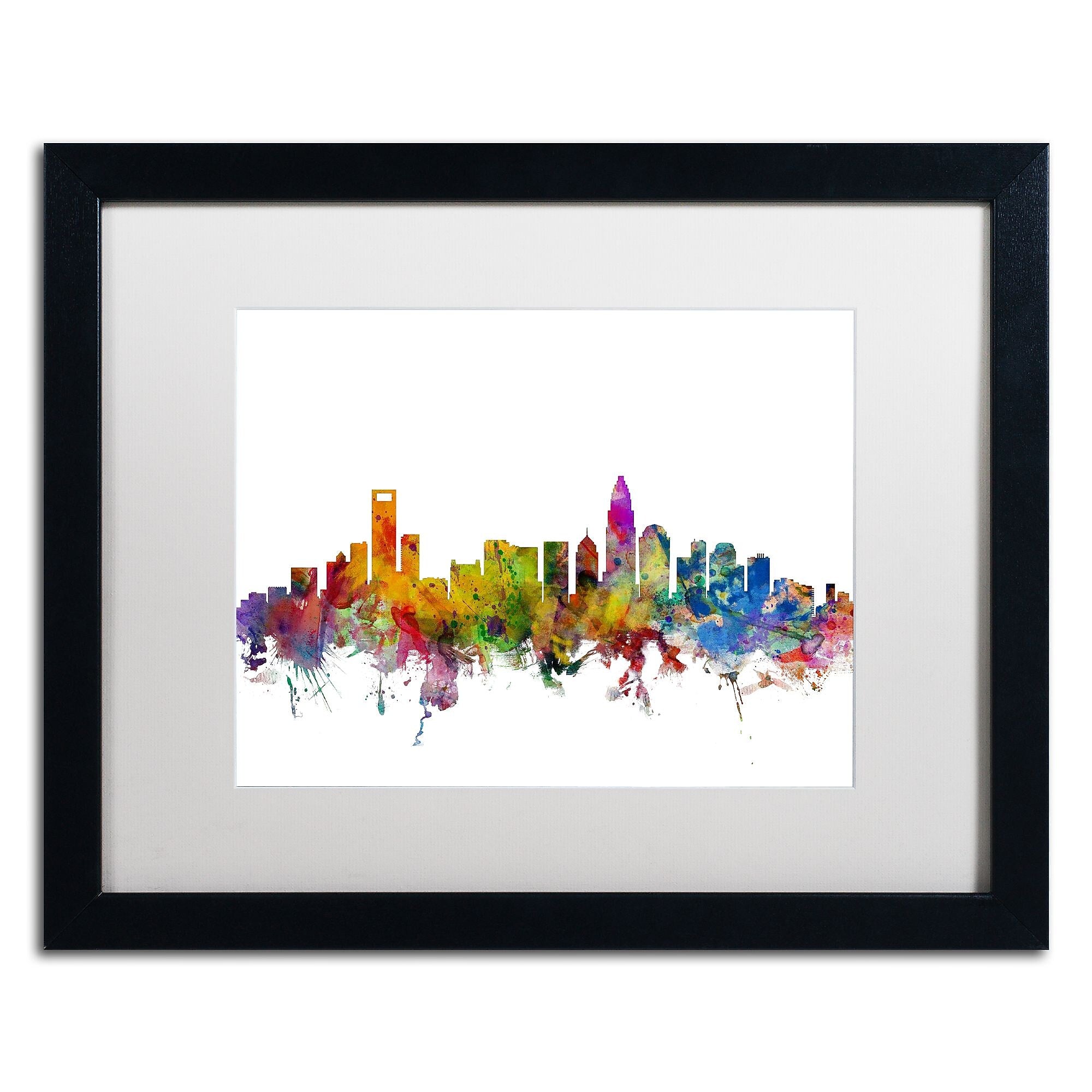 Trademark Fine Art ''Charlotte North Carolina Skyline'' by Michael Tompsett 16" x 20" Black Frame (MT0573-B1620MF)