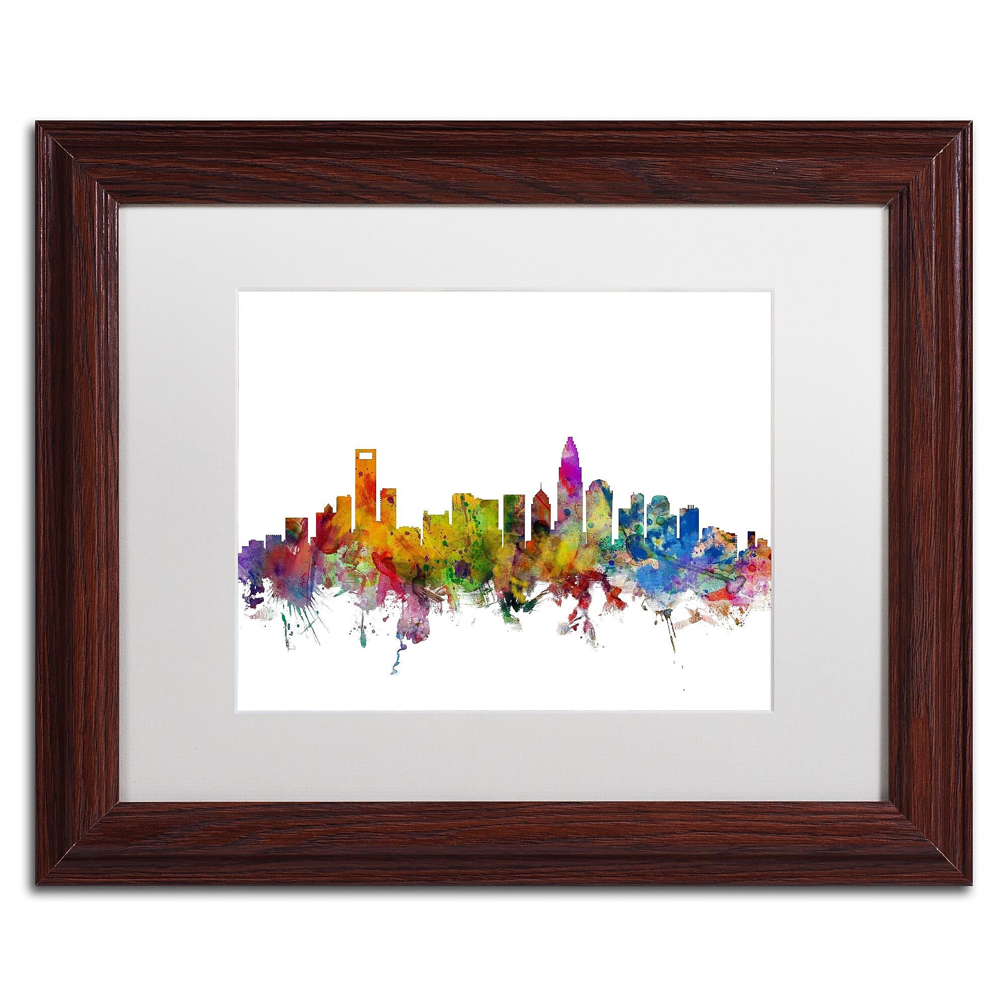Trademark Fine Art ''Charlotte North Carolina Skyline'' by Michael Tompsett 11" x 14" Wood Frame (MT0573-W1114MF)