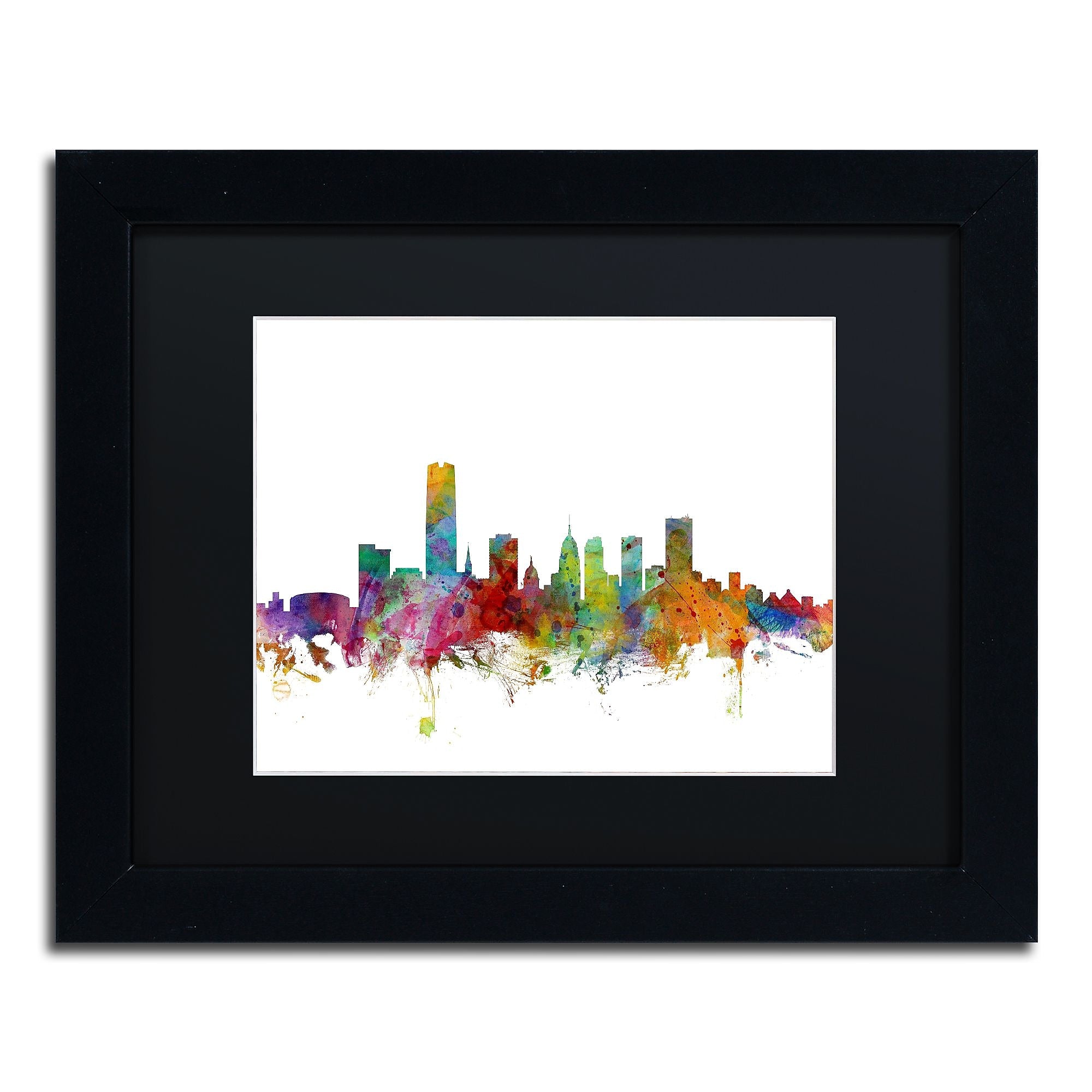 Trademark Fine Art ''Oklahoma City Skyline'' by Michael Tompsett 11" x 14" Black Matted Black Frame (MT0574-B1114BMF)