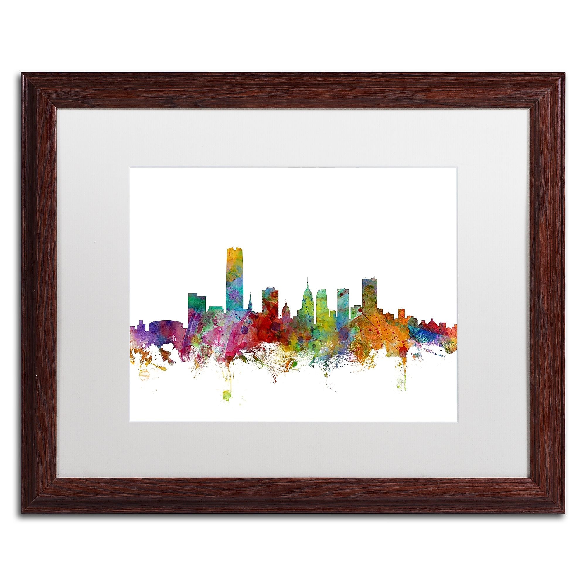 Trademark Fine Art ''Oklahoma City Skyline'' by Michael Tompsett 16" x 20" White Matted Wood Frame (MT0574-W1620MF)