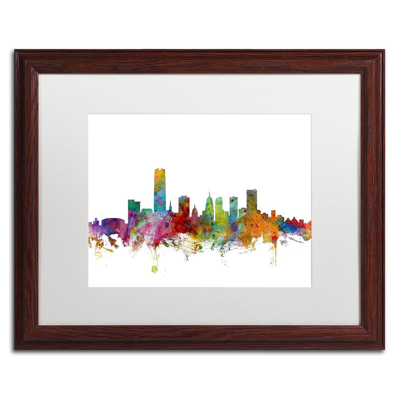 Trademark Fine Art ''Oklahoma City Skyline'' by Michael Tompsett 16" x 20" White Matted Wood Frame (MT0574-W1620MF)