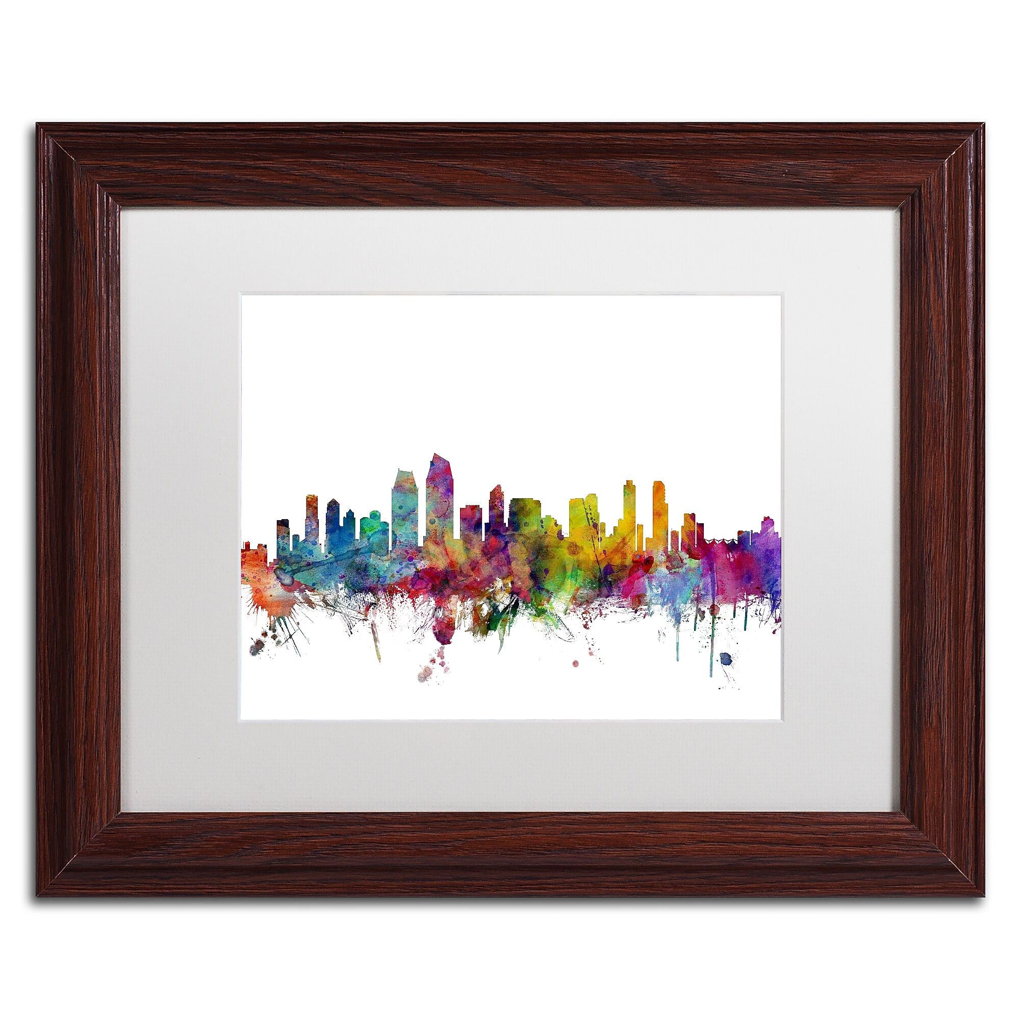 Trademark Fine Art ''San Diego California Skyline'' by Michael Tompsett 11" x 14" White Matted Wood Frame (MT0575-W1114MF)