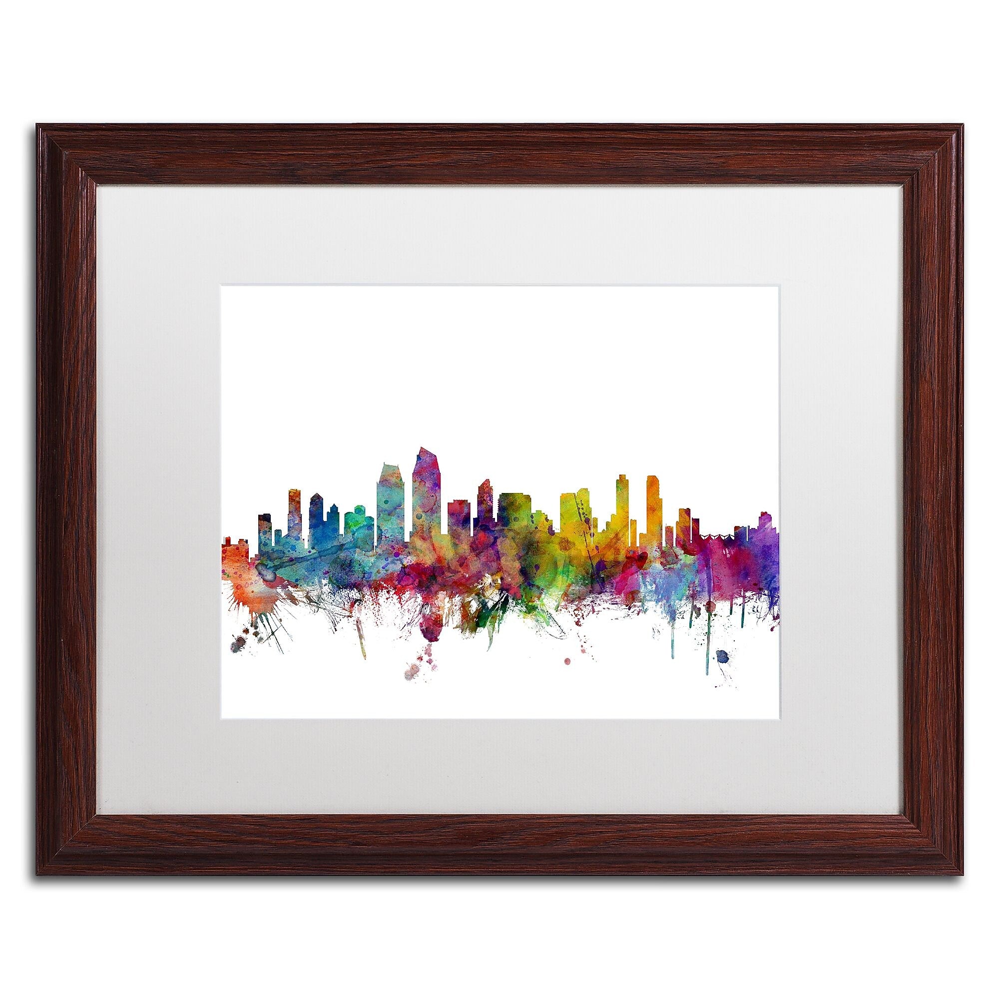 Trademark Fine Art ''San Diego California Skyline'' by Michael Tompsett 16" x 20" White Matted Wood Frame (MT0575-W1620MF)