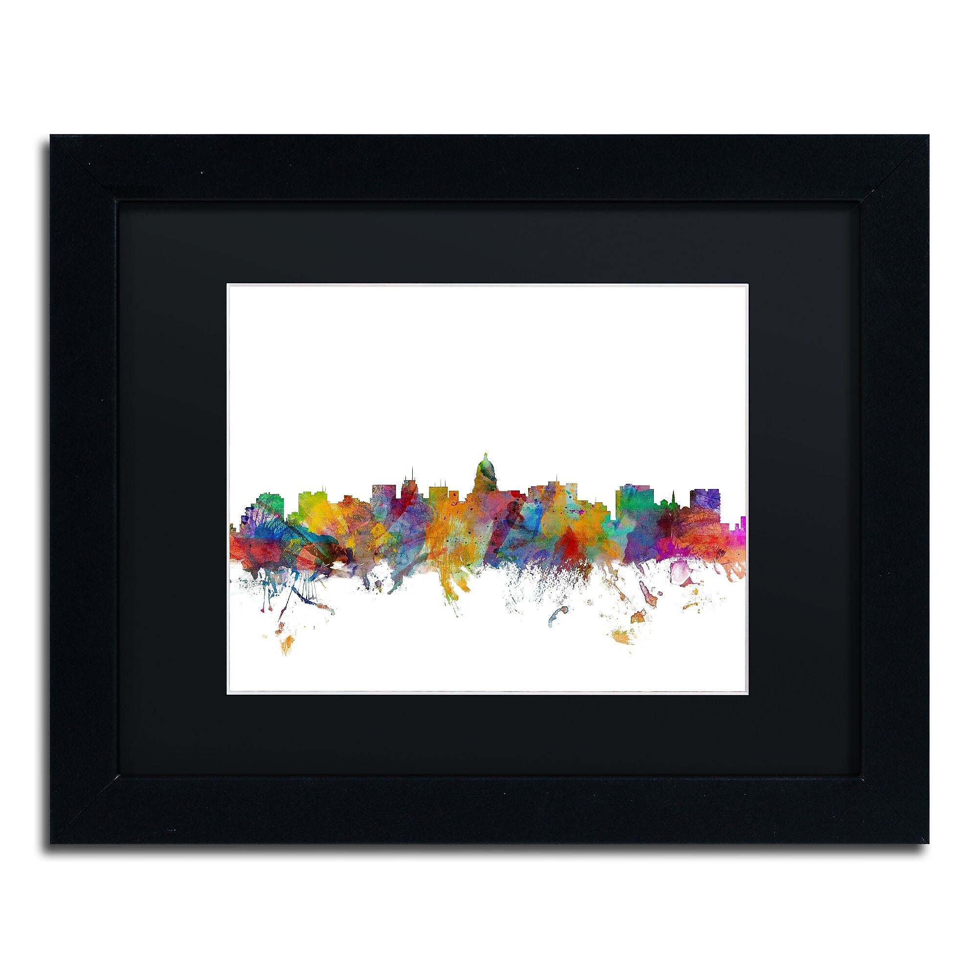 Trademark Fine Art ''Madison Wisconsin Skyline'' by Michael Tompsett 11" x 14" Black Matted Black Frame (MT0577-B1114BMF)