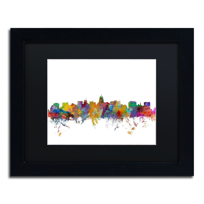 Trademark Fine Art ''Madison Wisconsin Skyline'' by Michael Tompsett 11" x 14" Black Matted Black Frame (MT0577-B1114BMF)