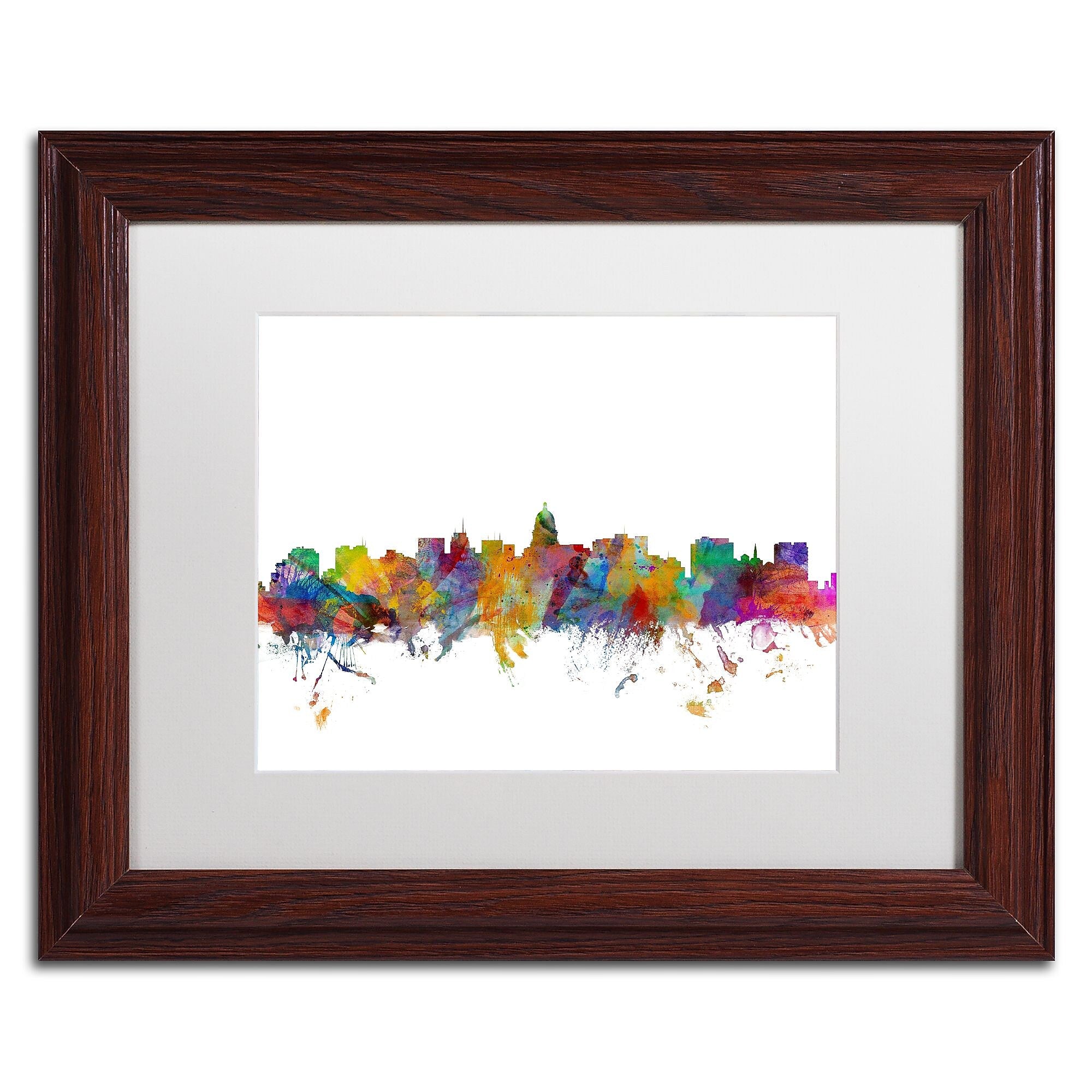 Trademark Fine Art ''Madison Wisconsin Skyline'' by Michael Tompsett 11" x 14" White Matted Wood Frame (MT0577-W1114MF)