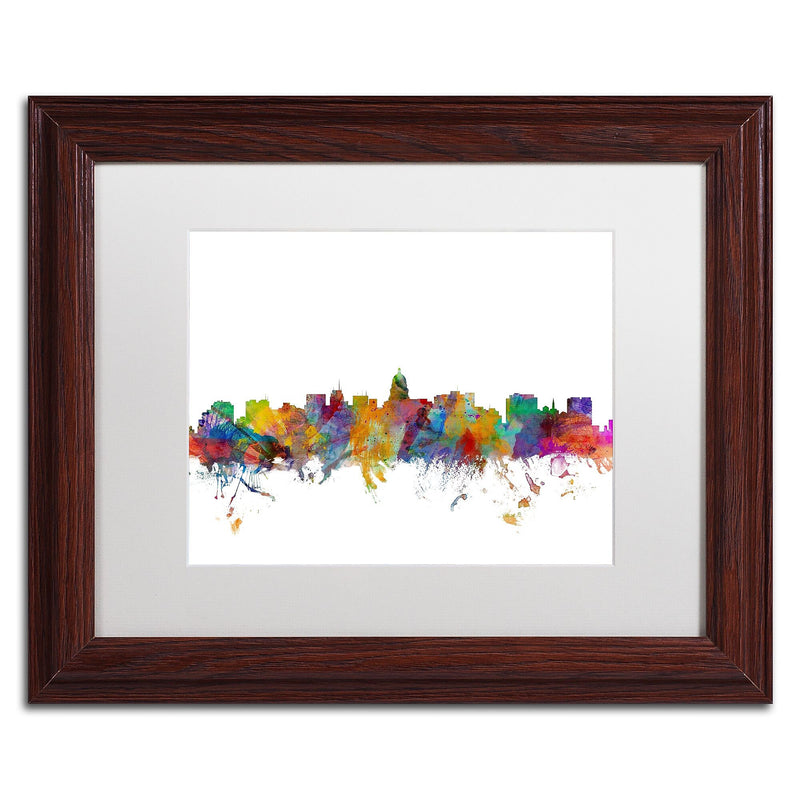 Trademark Fine Art ''Madison Wisconsin Skyline'' by Michael Tompsett 11" x 14" White Matted Wood Frame (MT0577-W1114MF)