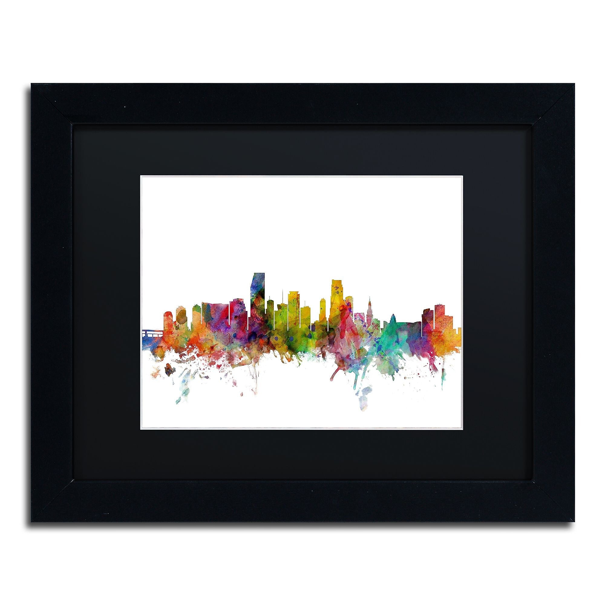 Trademark Fine Art ''Miami Florida Skyline'' by Michael Tompsett 11" x 14" Black Matted Black Frame (MT0578-B1114BMF)