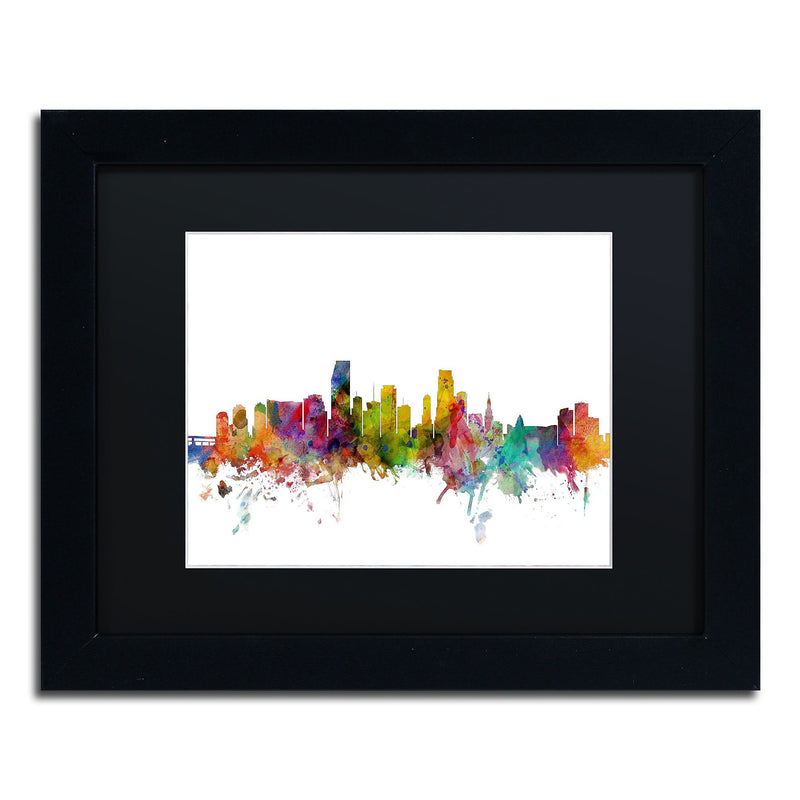 Trademark Fine Art ''Miami Florida Skyline'' by Michael Tompsett 11" x 14" Black Matted Black Frame (MT0578-B1114BMF)