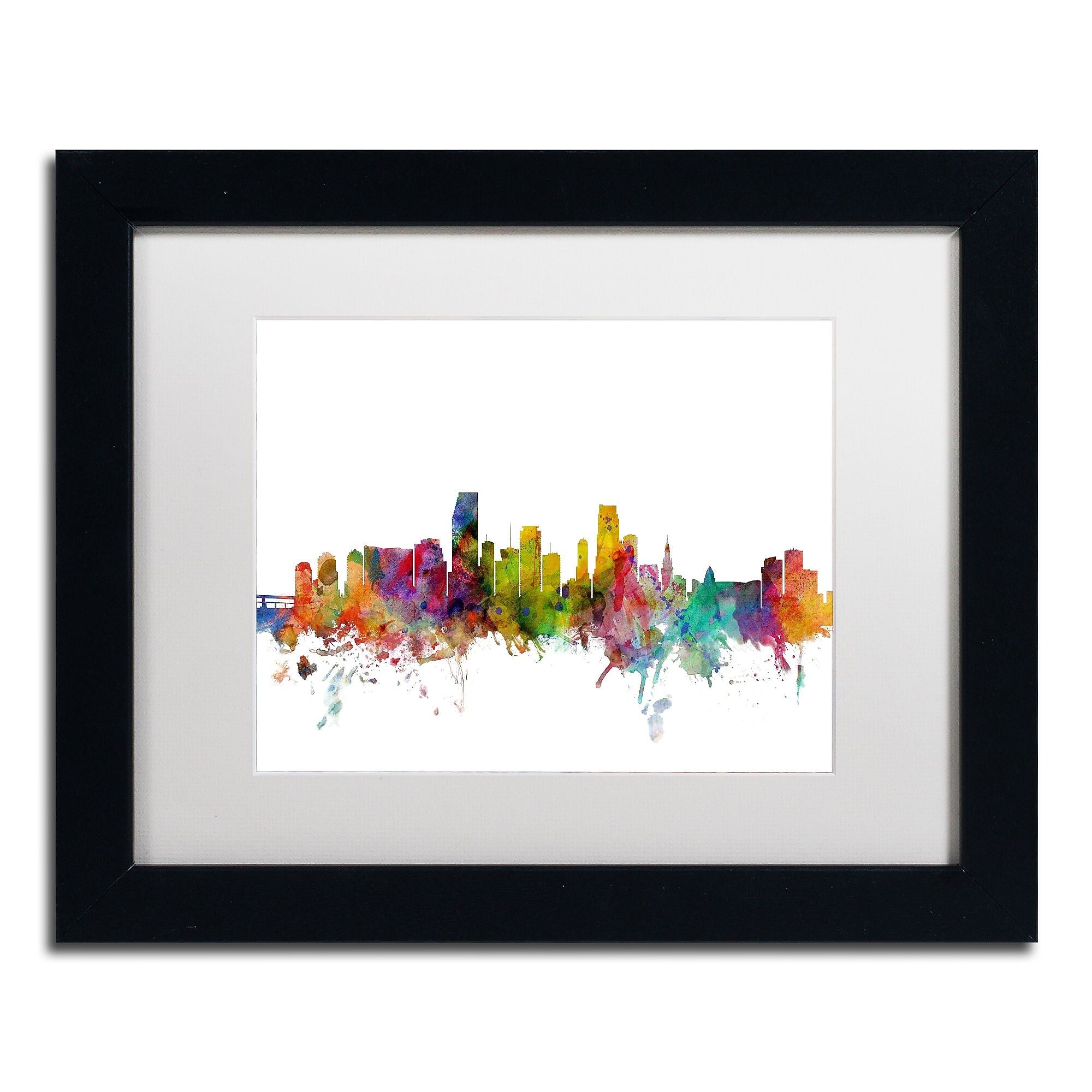 Trademark Fine Art ''Miami Florida Skyline'' by Michael Tompsett 11" x 14" White Matted Black Frame (MT0578-B1114MF)