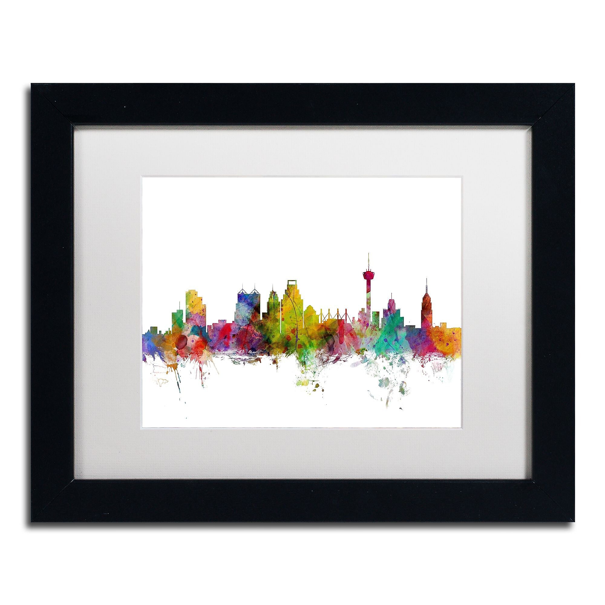 Trademark Fine Art ''San Antonio Texas Skyline'' by Michael Tompsett 11" x 14" White Matted Black Frame (MT0579-B1114MF)